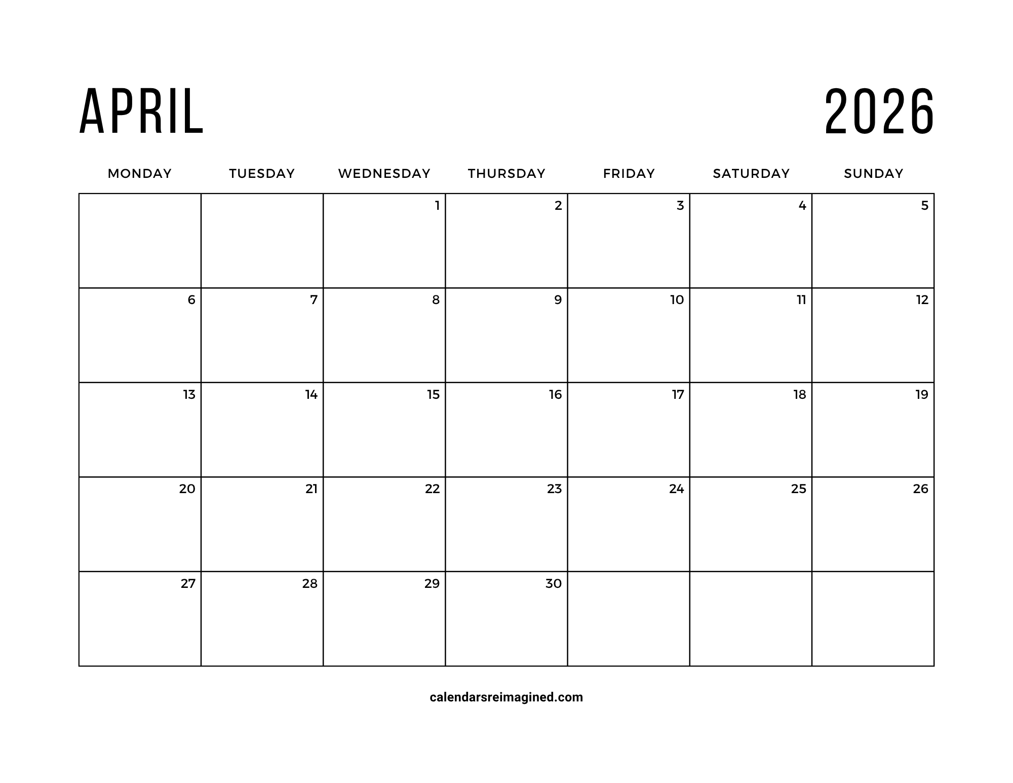 April 2026 Calendar