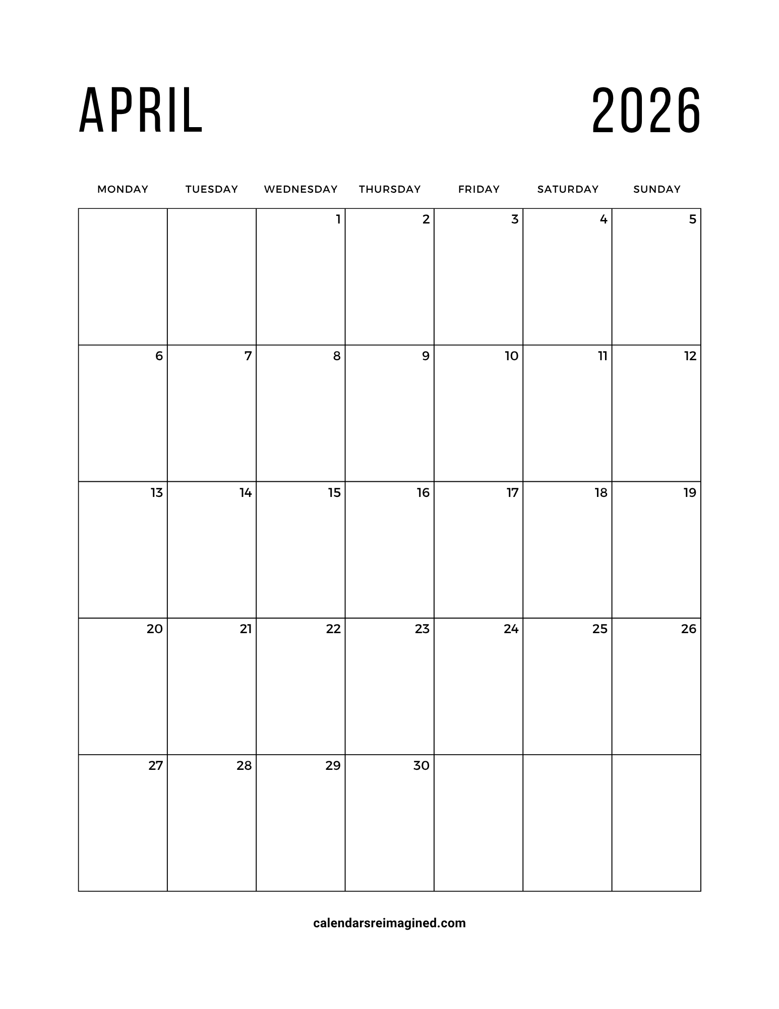 April 2026 Calendar
