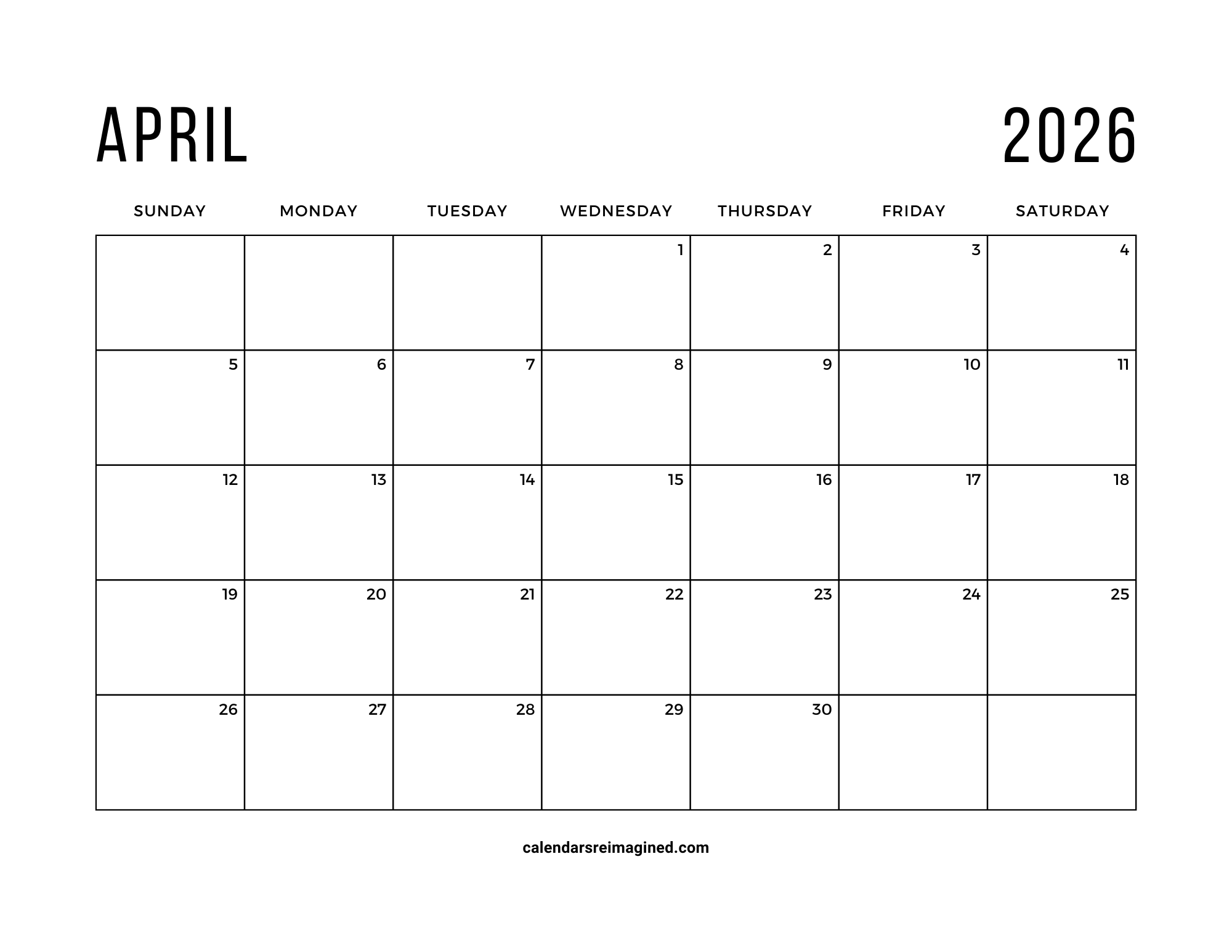 April 2026 Calendar