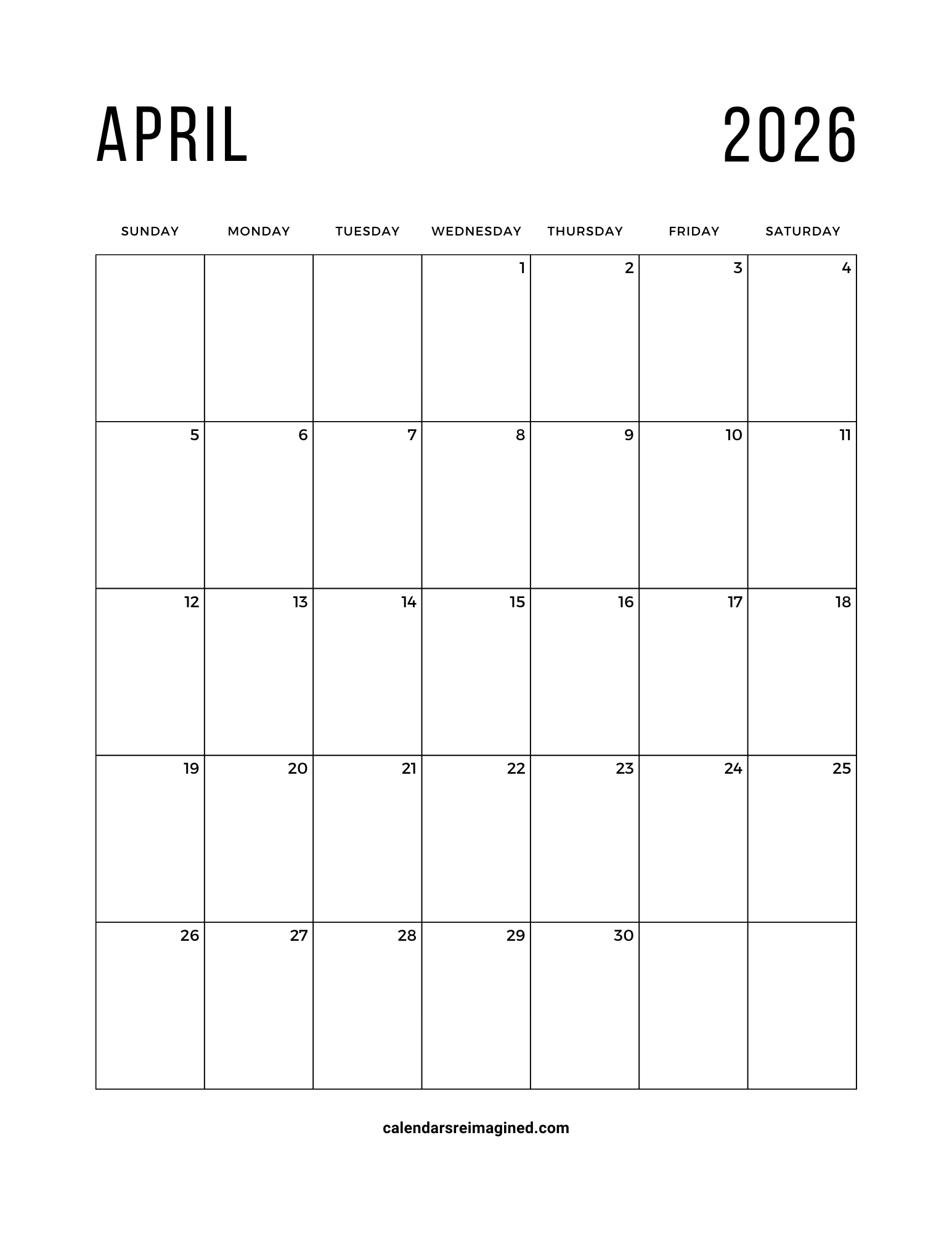 April 2026 Calendar