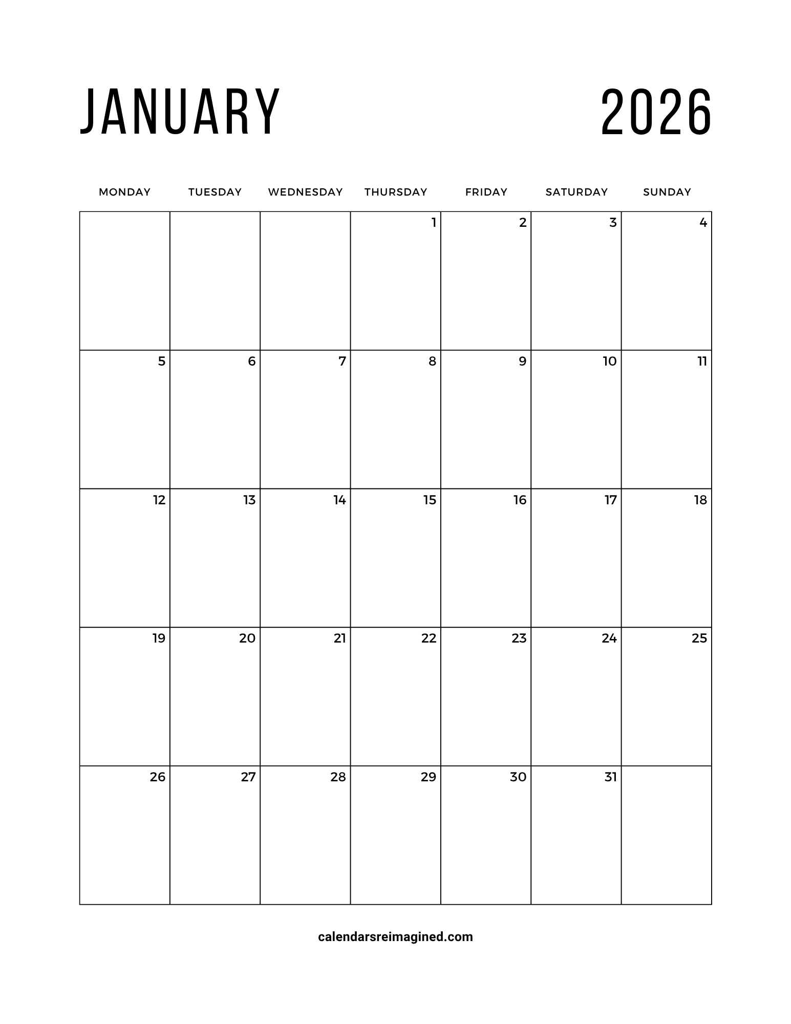 January 2026 Calendar