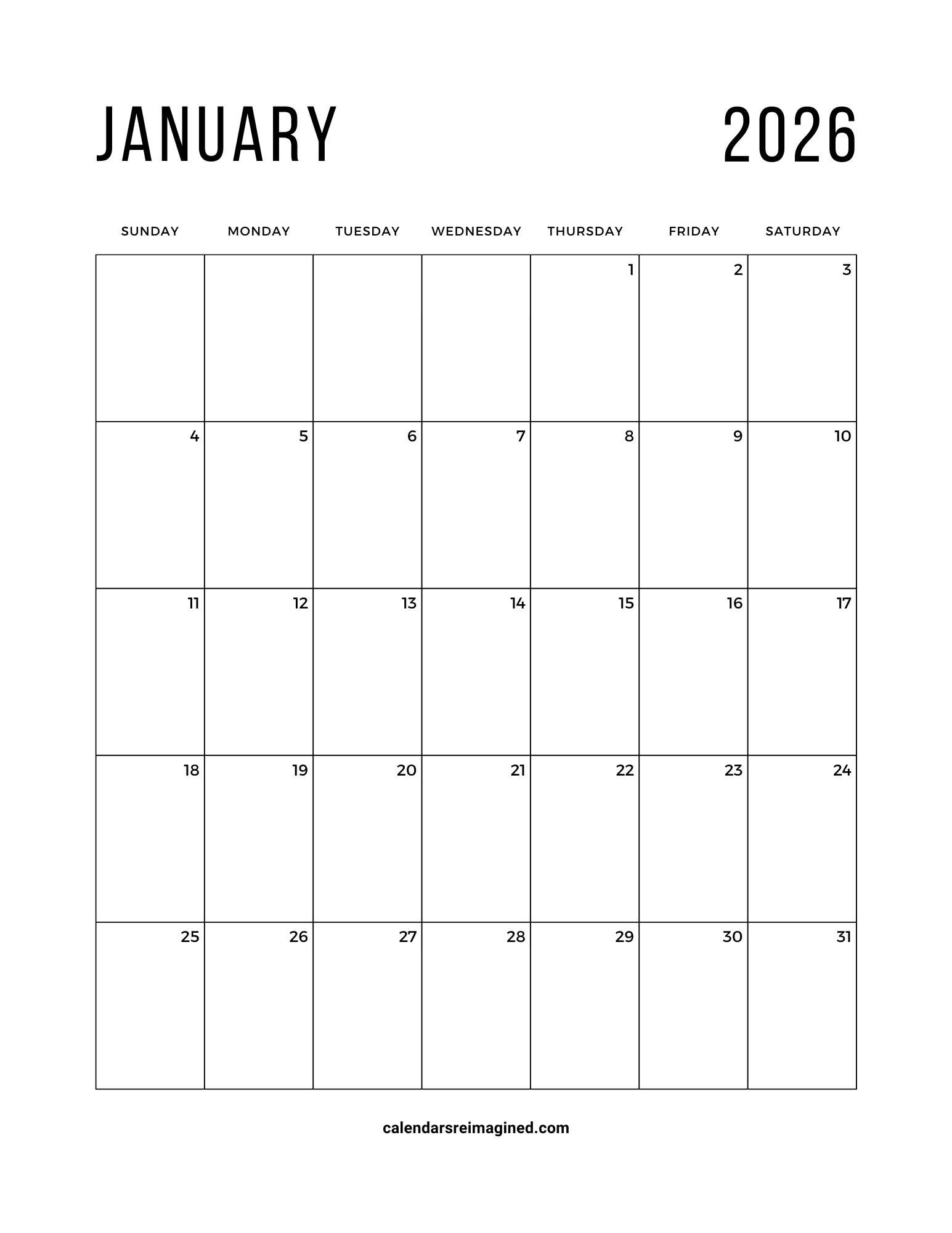 January 2026 Calendar