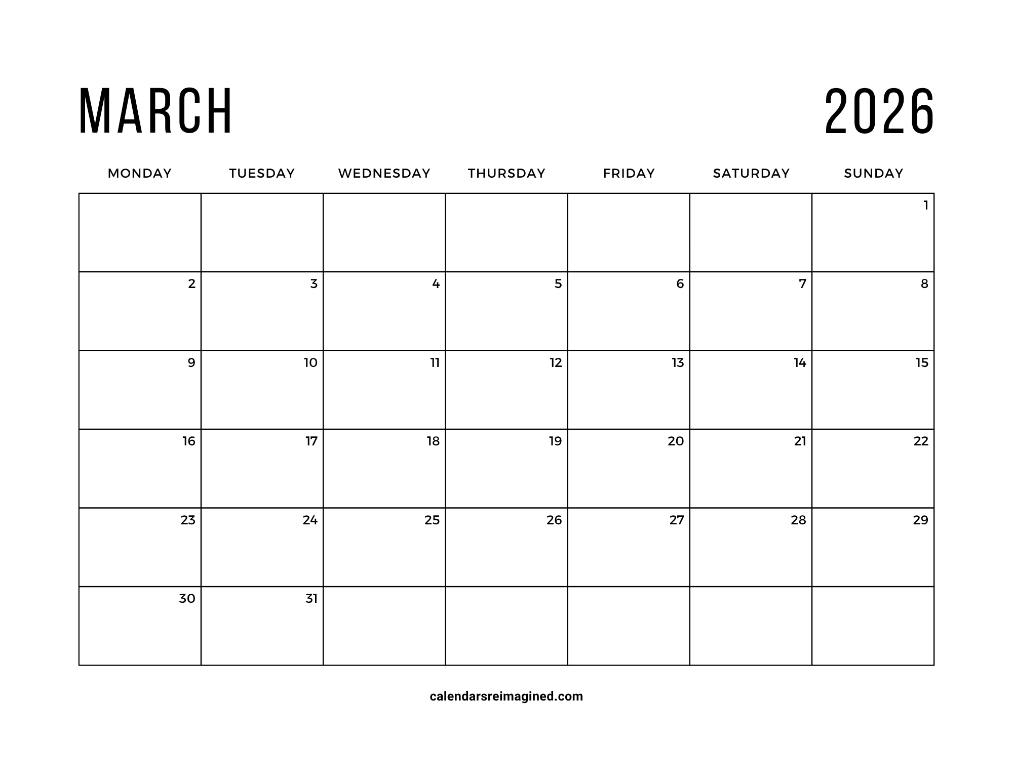 March 2026 Calendar
