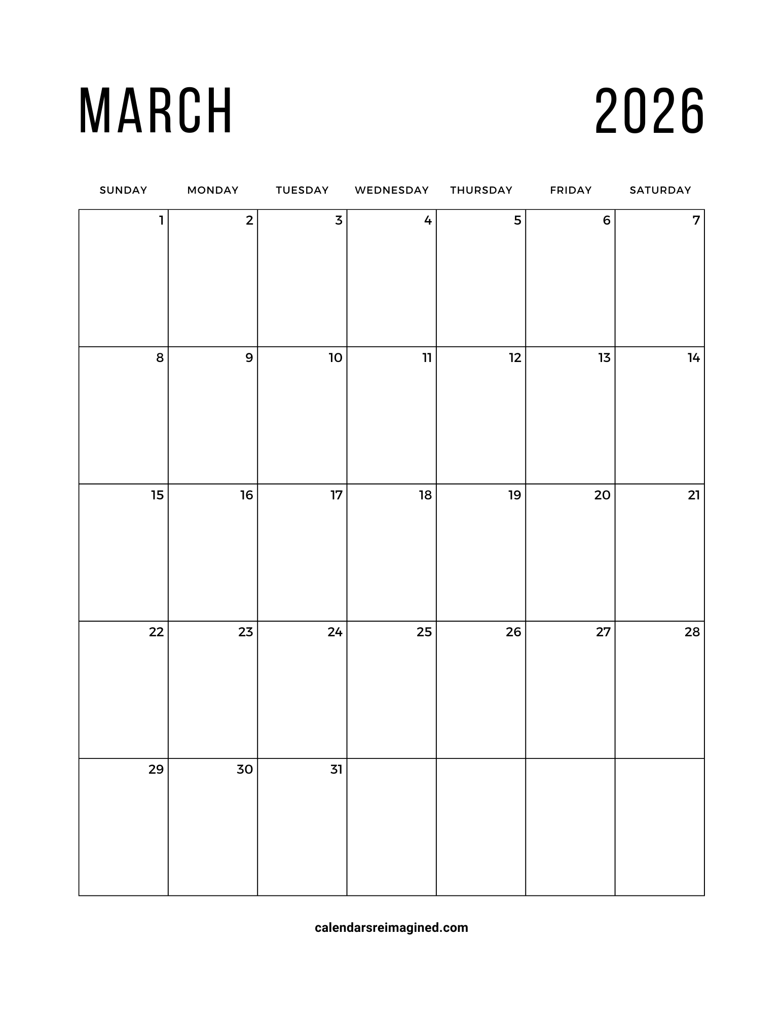March 2026 Calendar