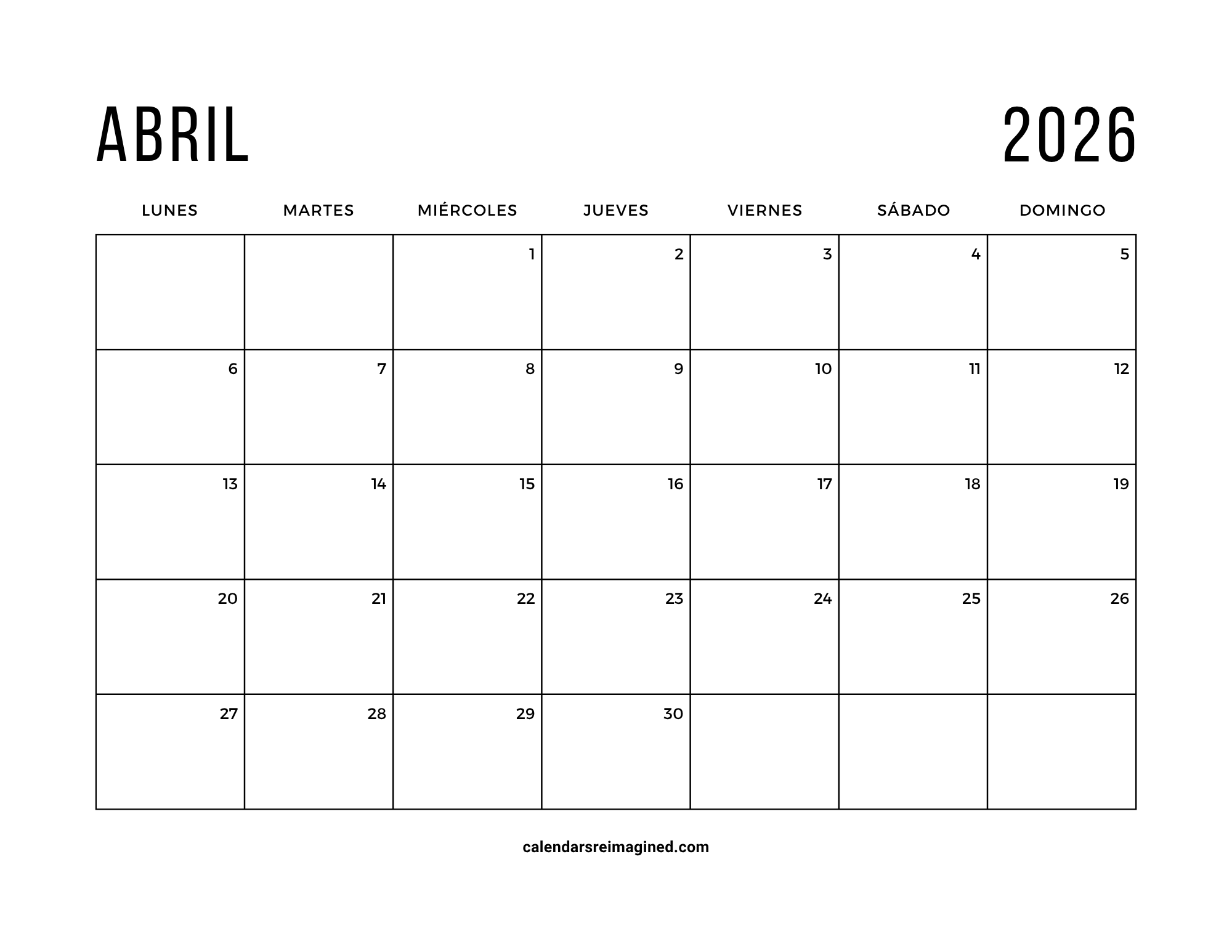 abril 2026 Calendar