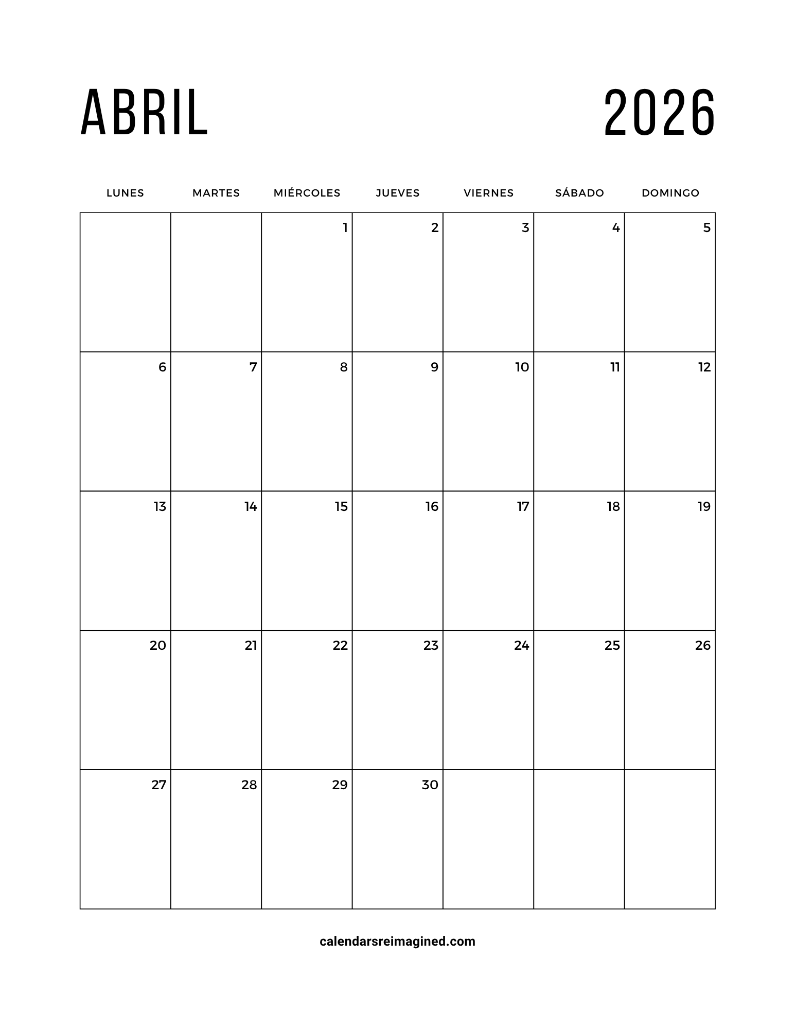 abril 2026 Calendar