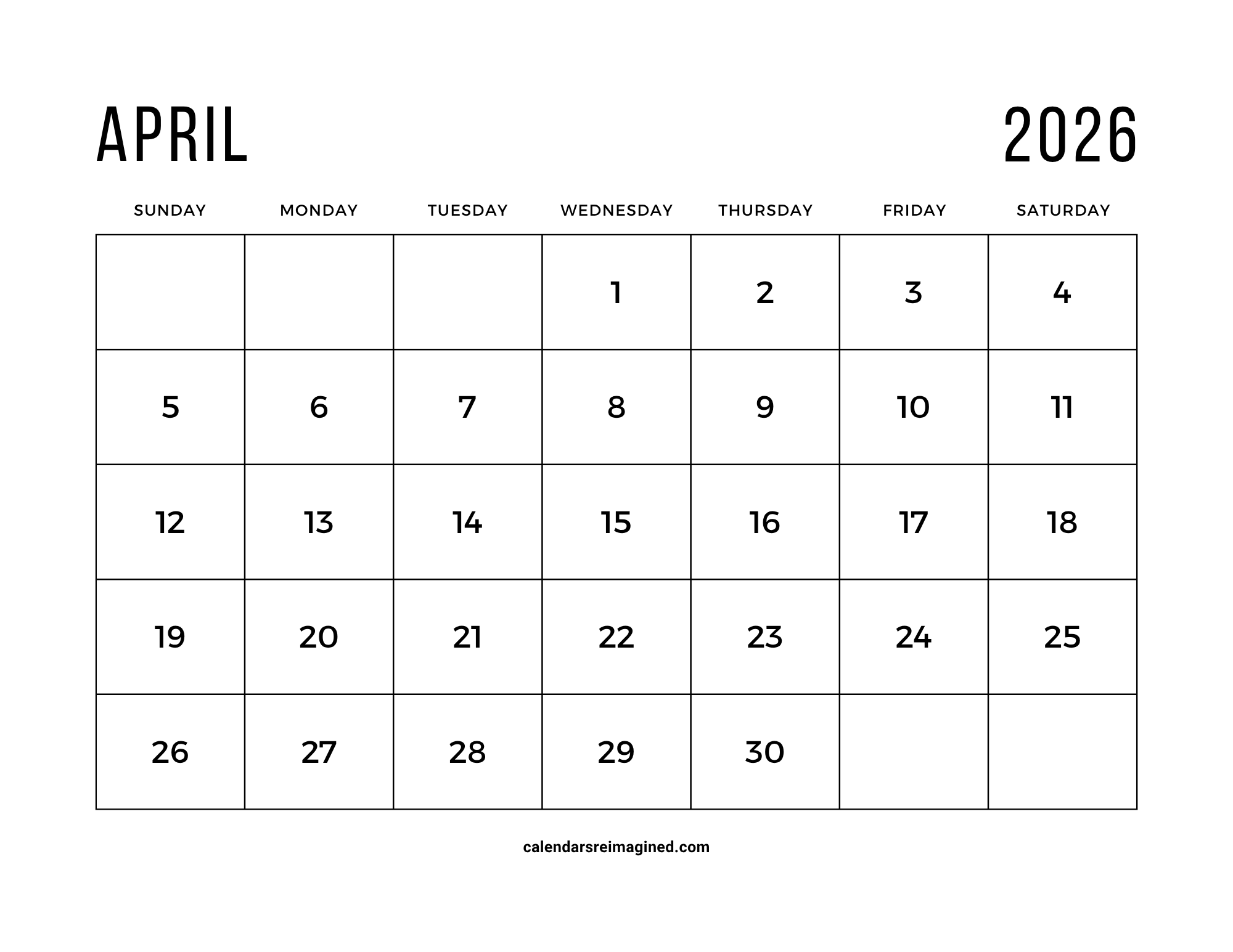April 2026 Calendar