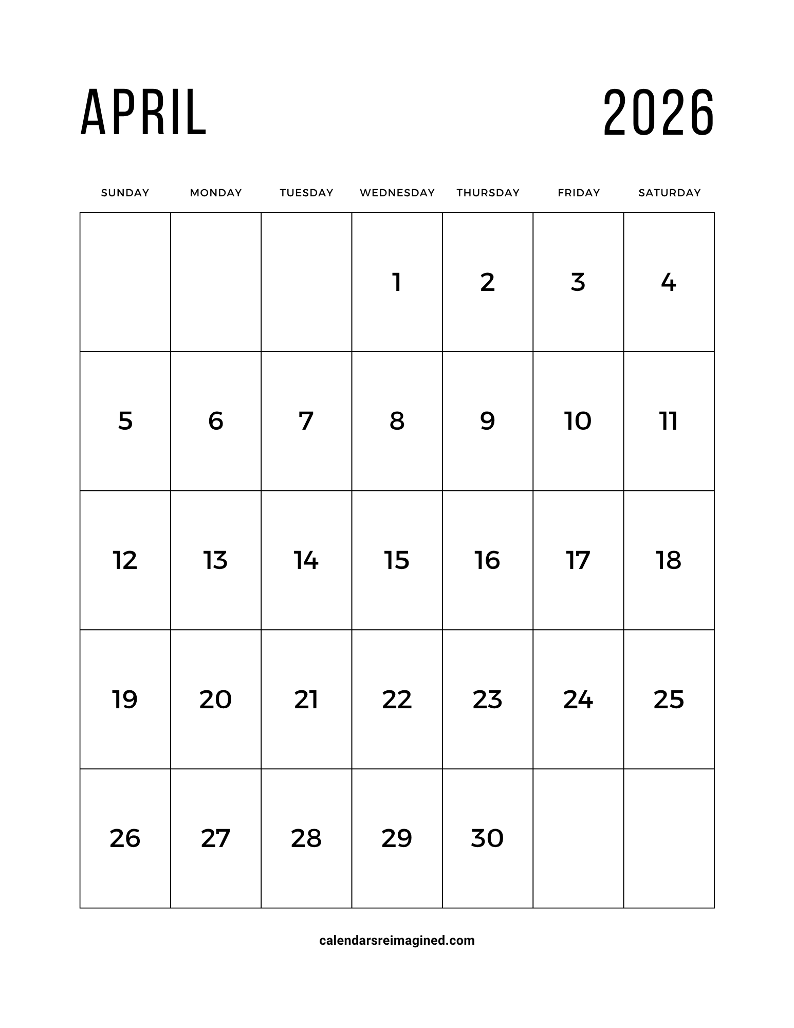 April 2026 Calendar