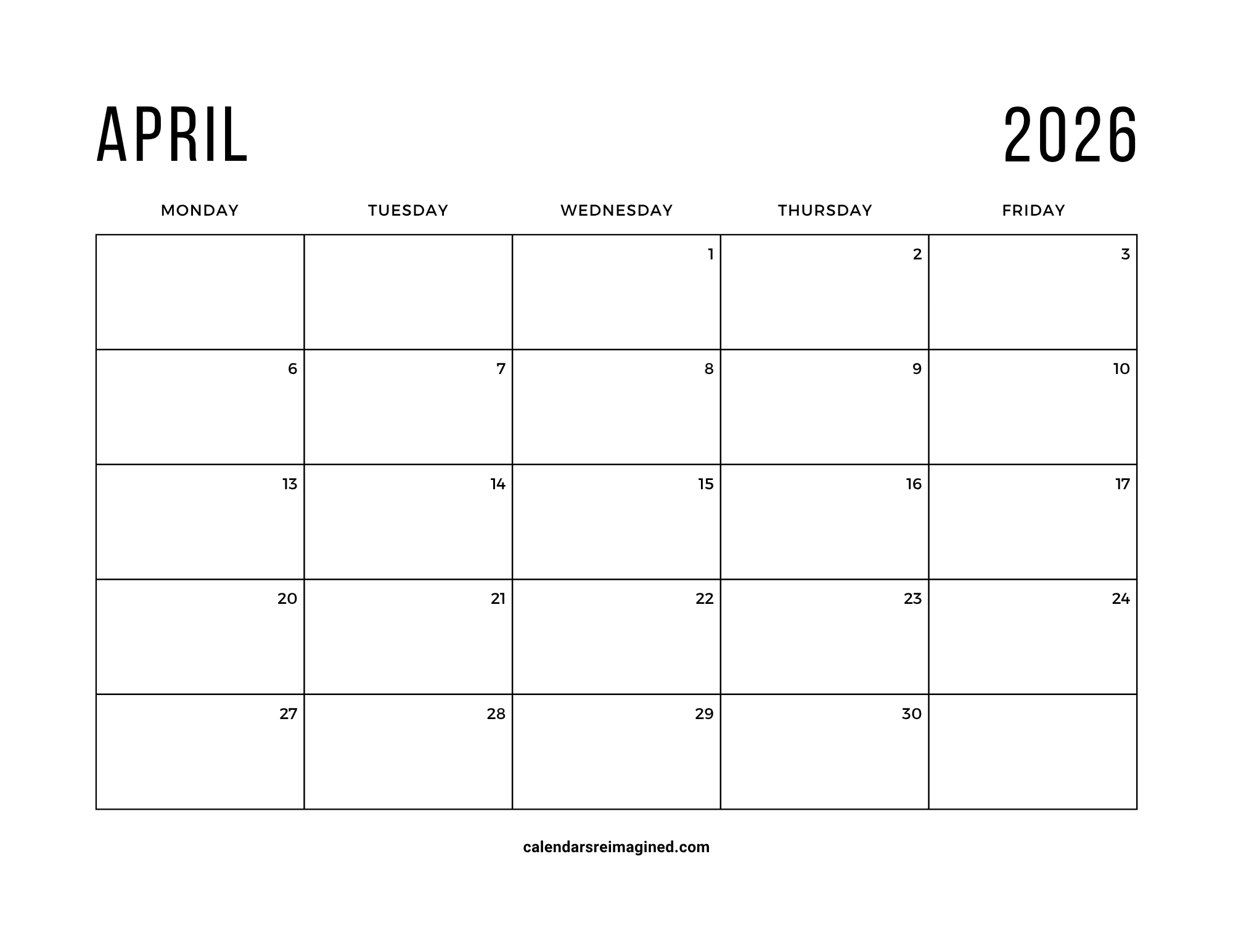 April 2026 Calendar