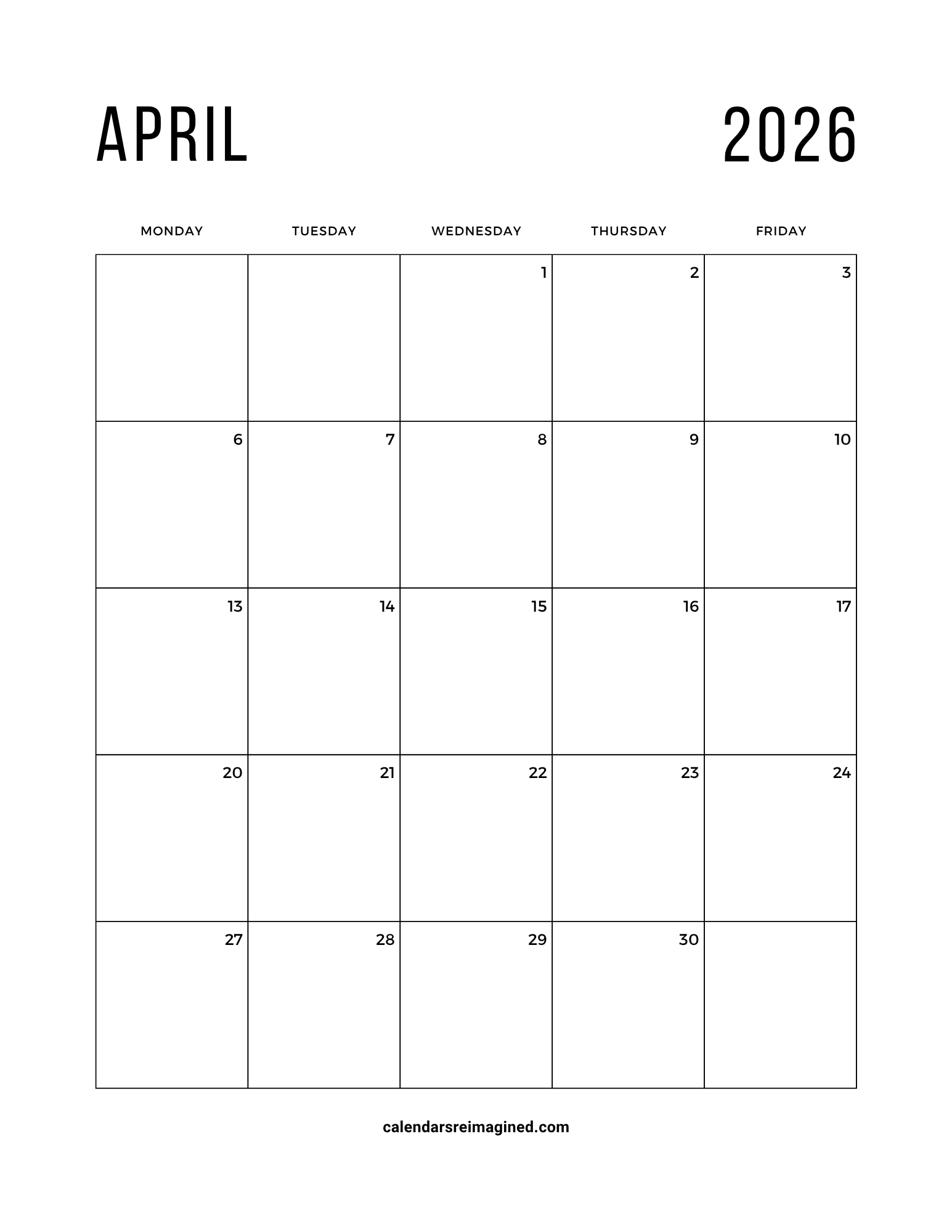 April 2026 Calendar