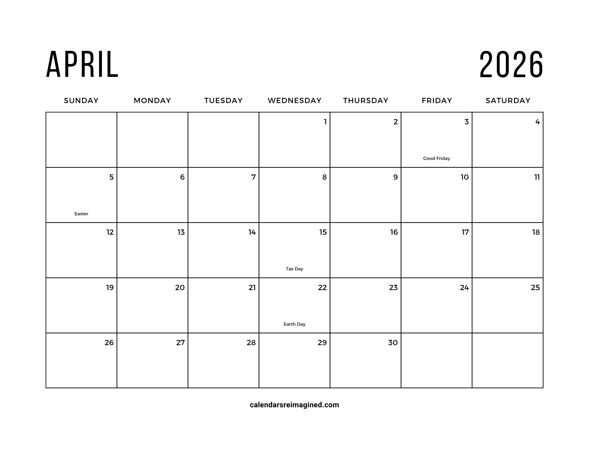 April 2026 Calendar