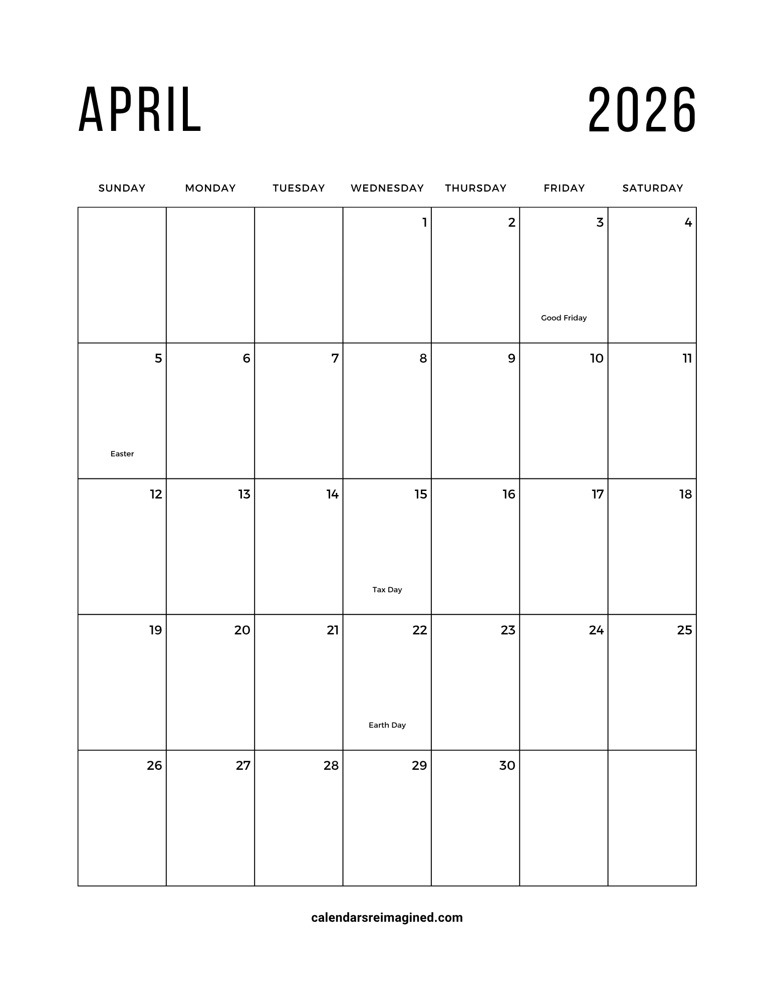 April 2026 Calendar