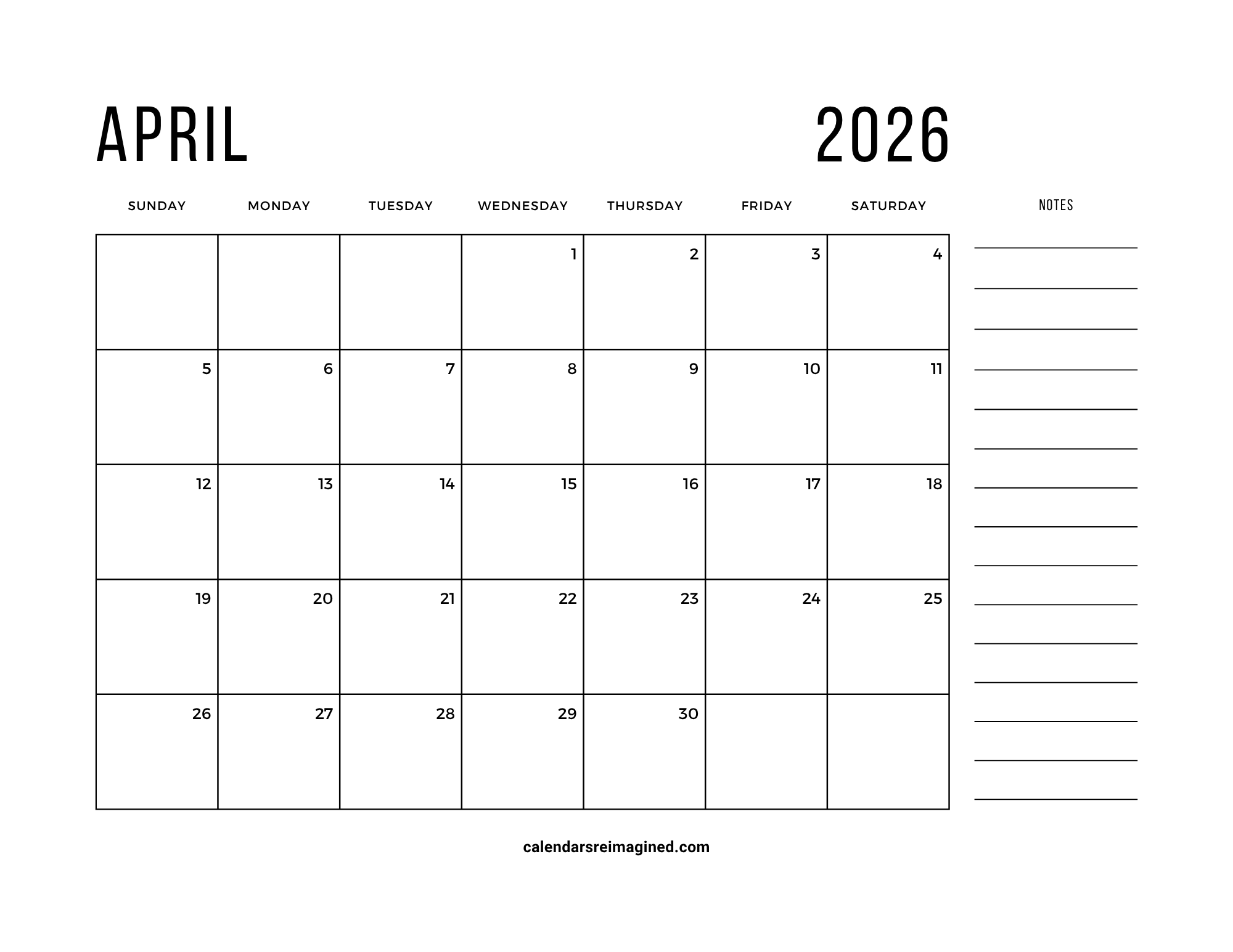 April 2026 Calendar