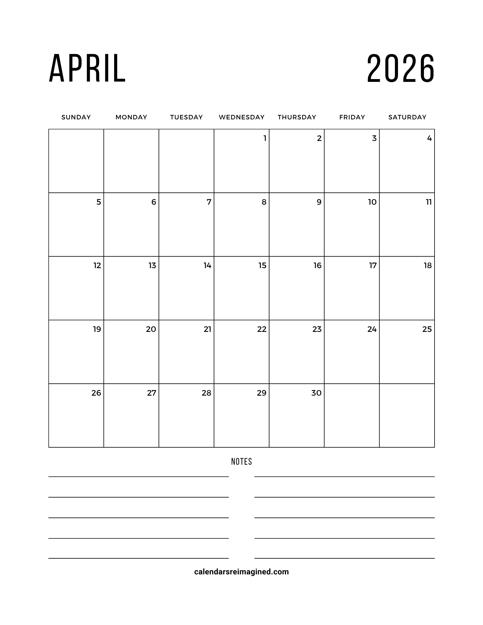 April 2026 Calendar