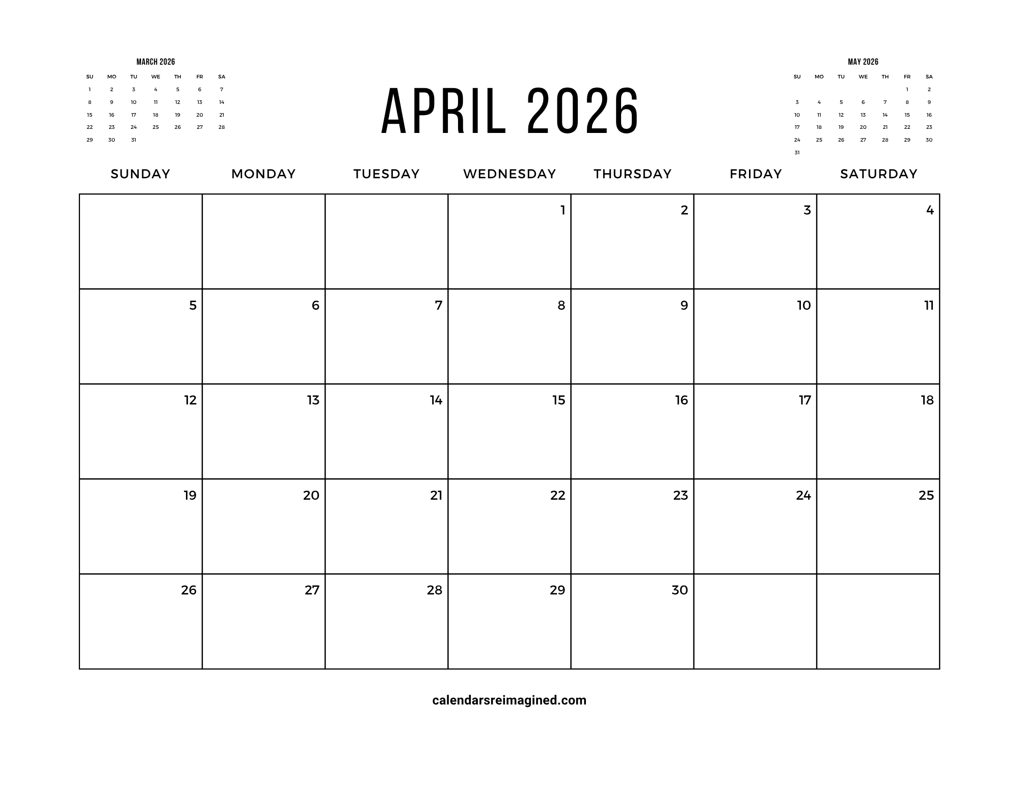April 2026 Calendar