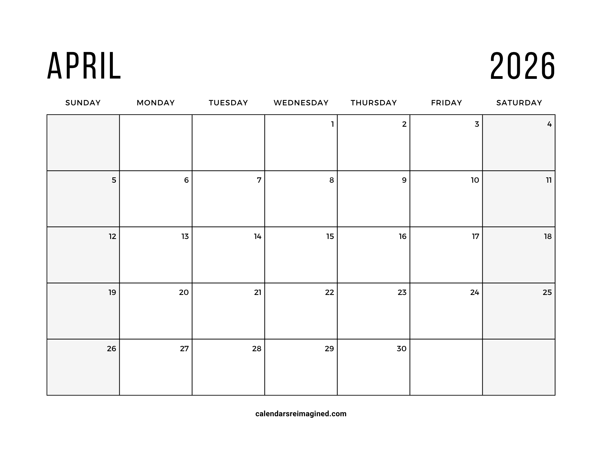 April 2026 Calendar