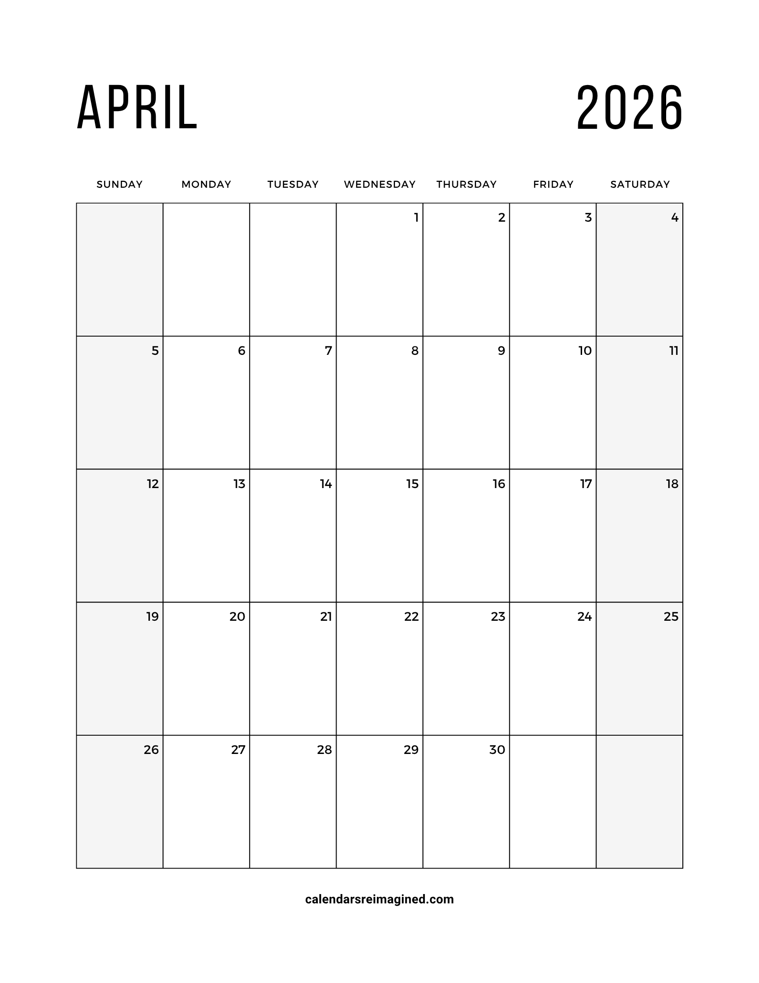 April 2026 Calendar