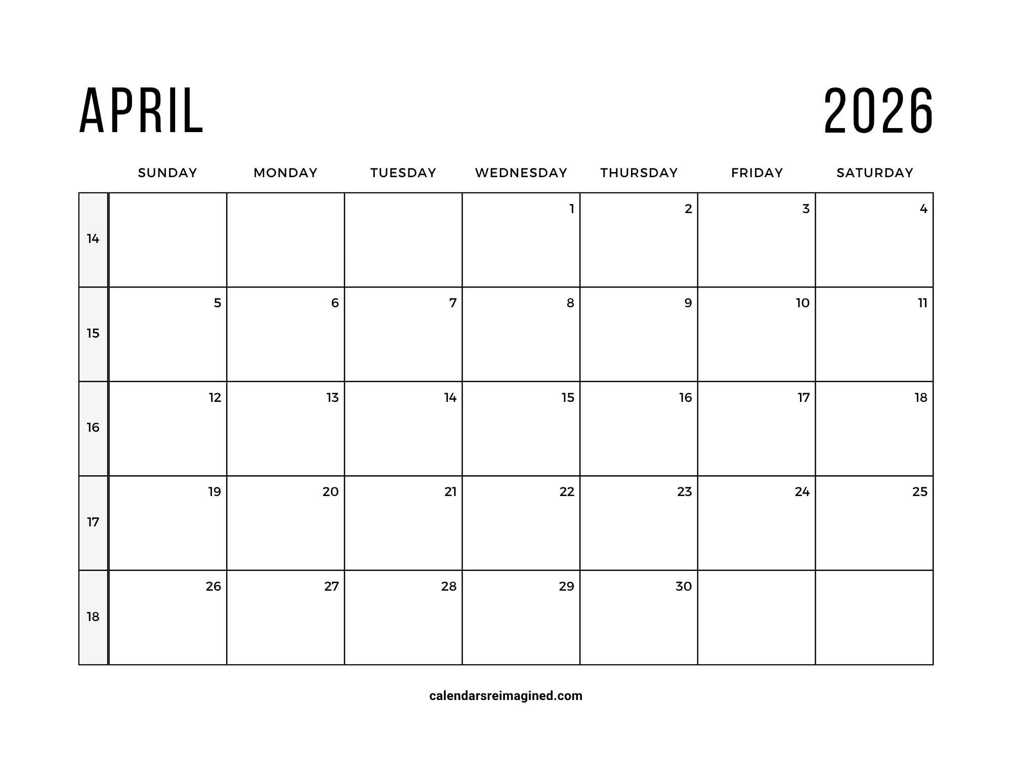 April 2026 Calendar