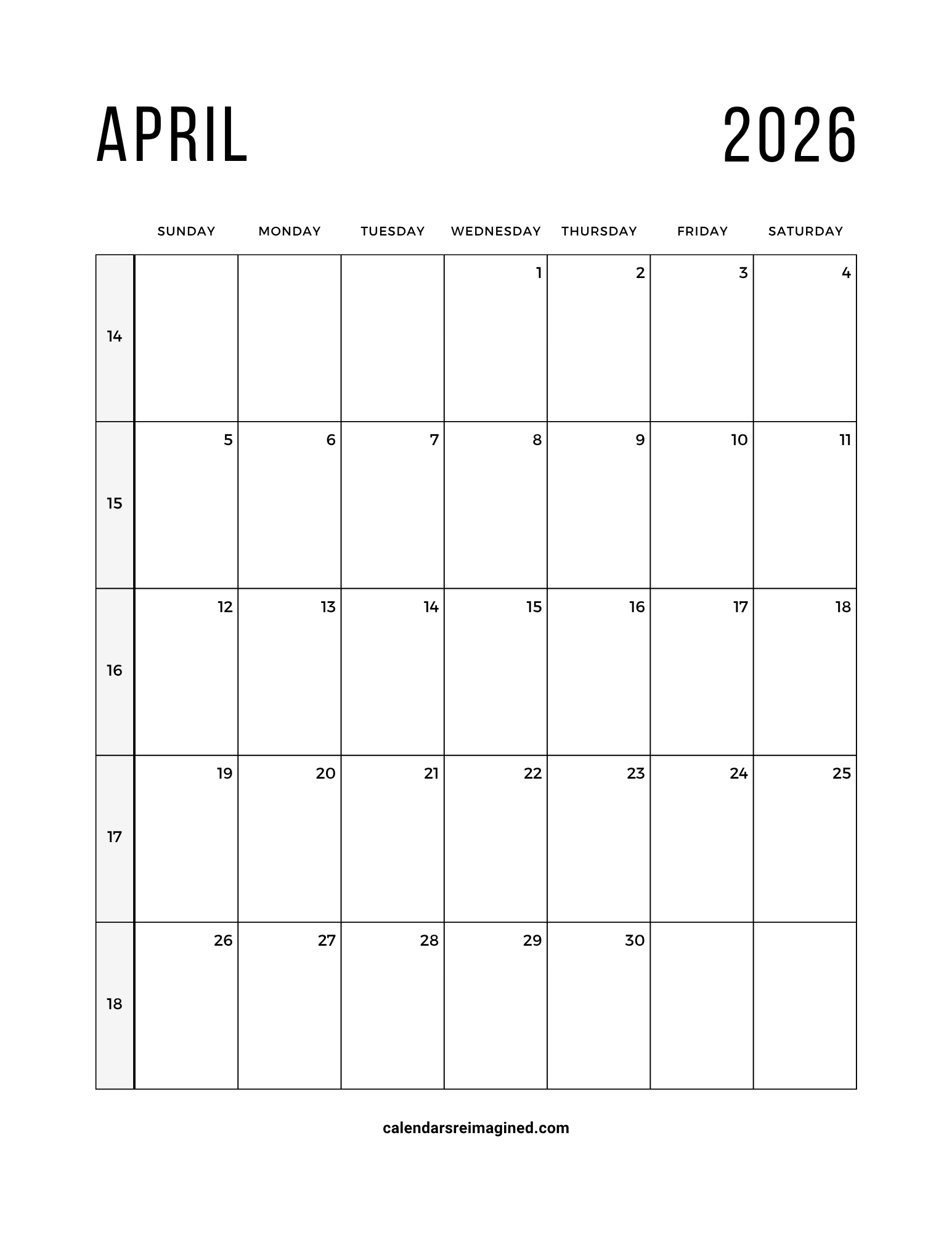April 2026 Calendar