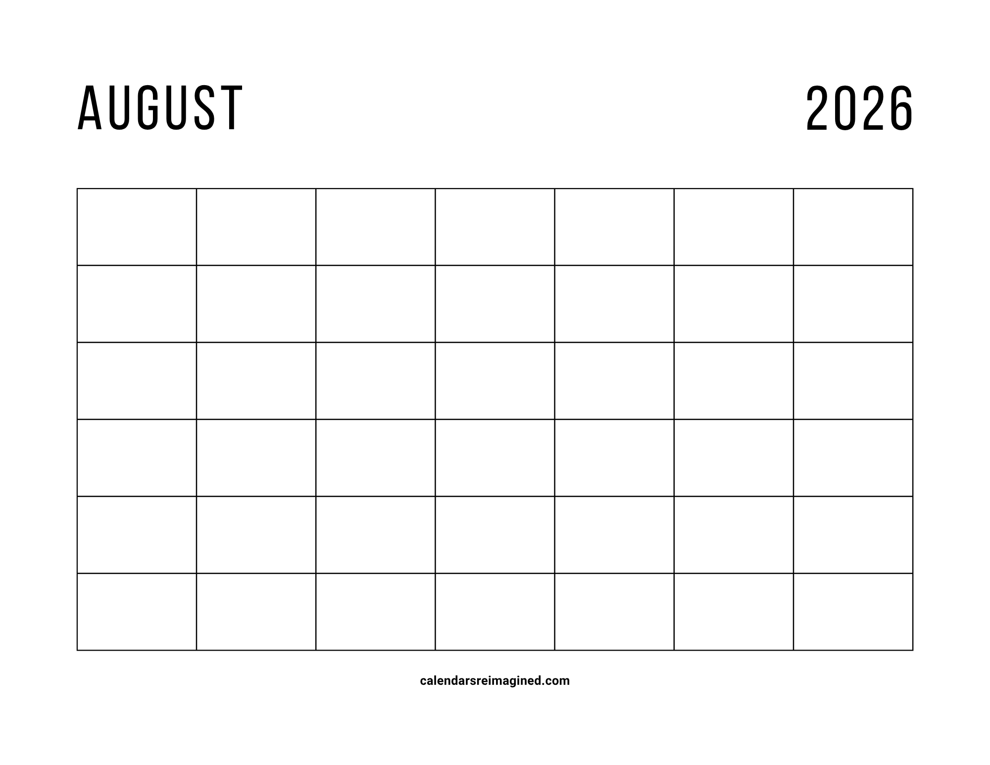 August 2026 blank calendar