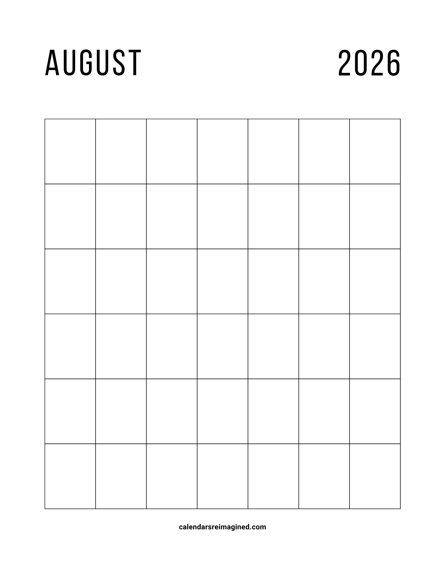 August 2026 blank calendar