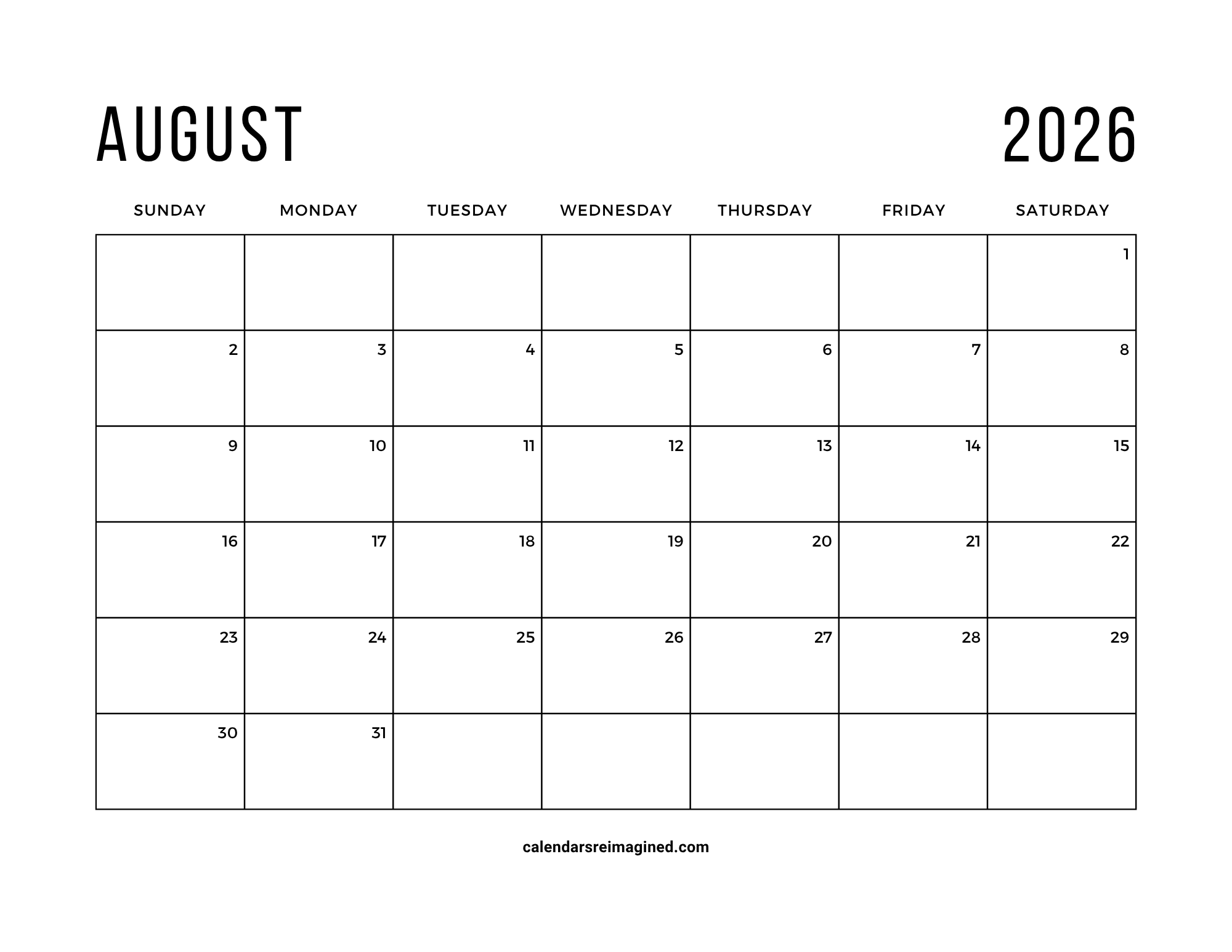 August 2026 calendar with holidays