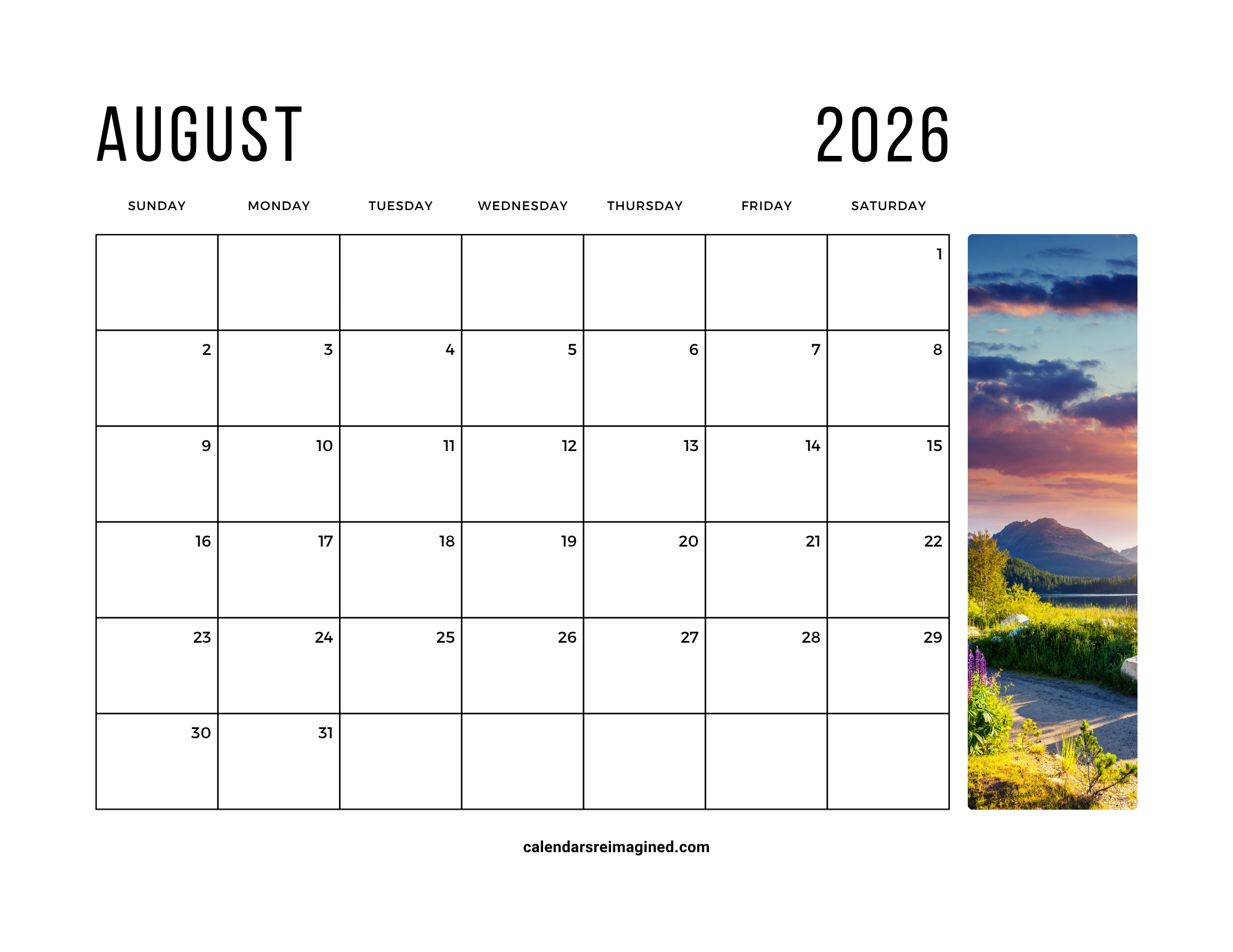 August 2026 calendar with photos