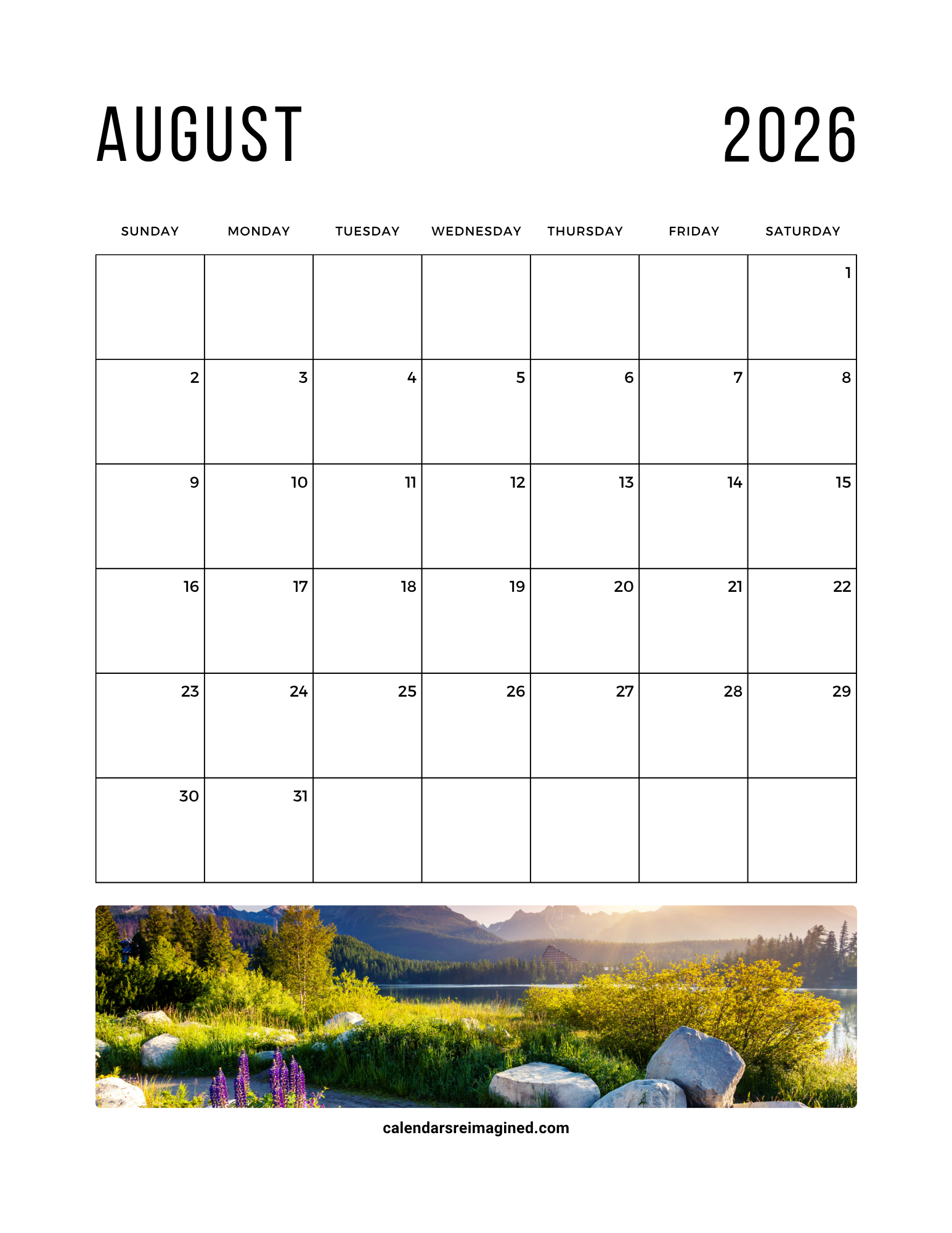 August 2026 calendar with photos