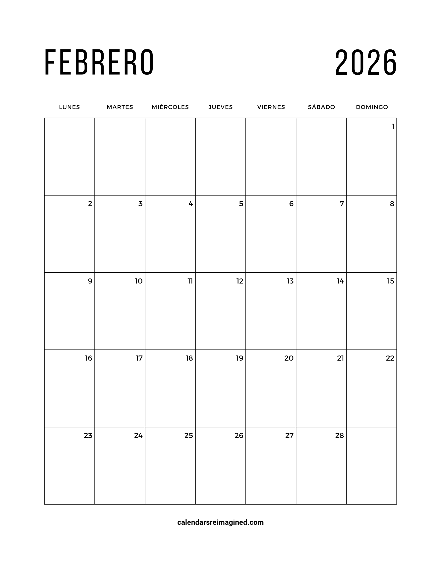 febrero 2026 Calendar