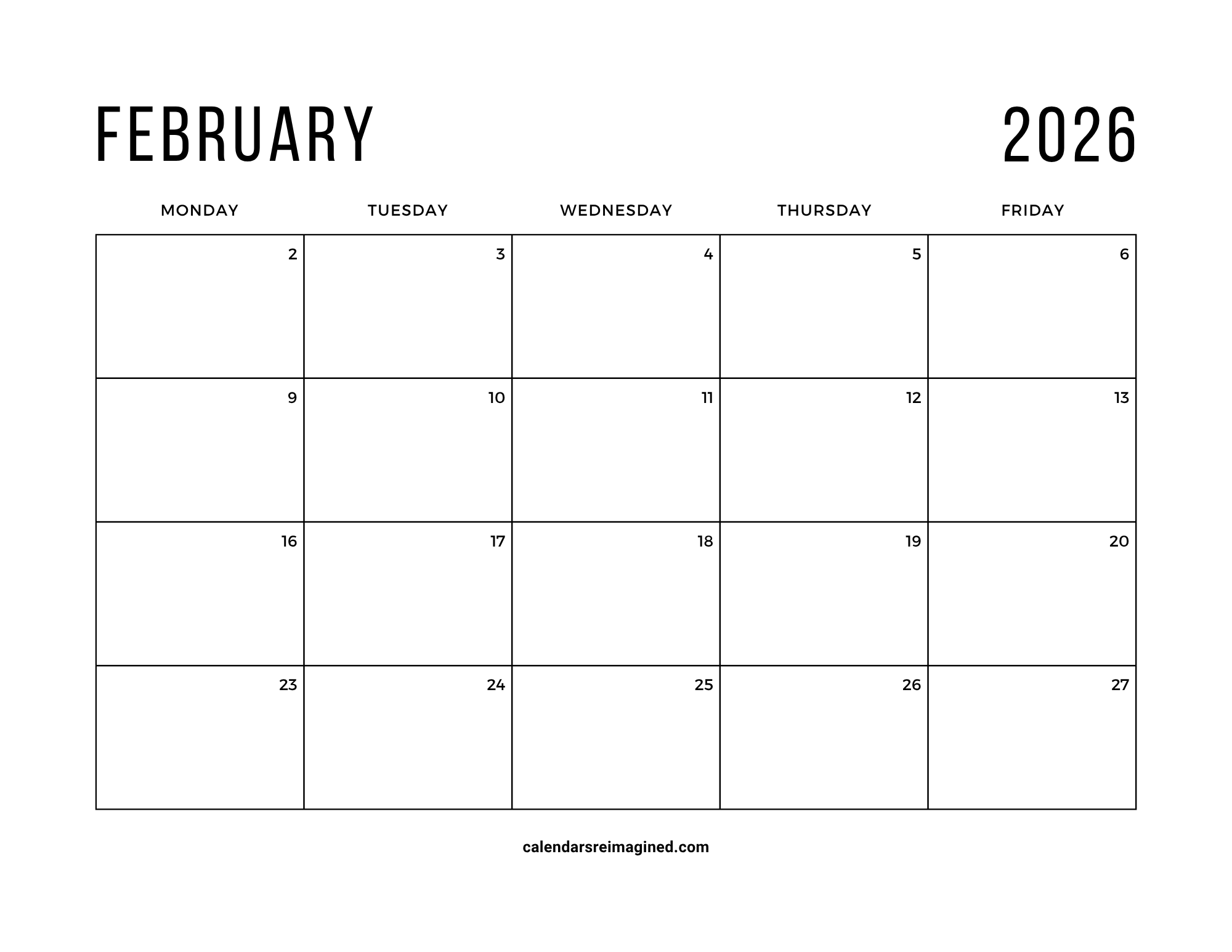 February 2026 Calendar