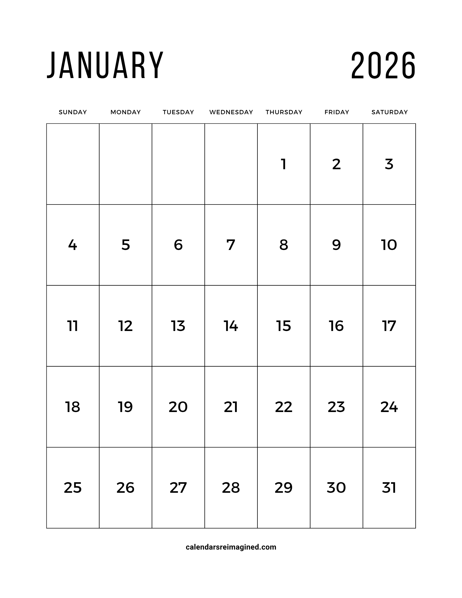January 2026 Calendar