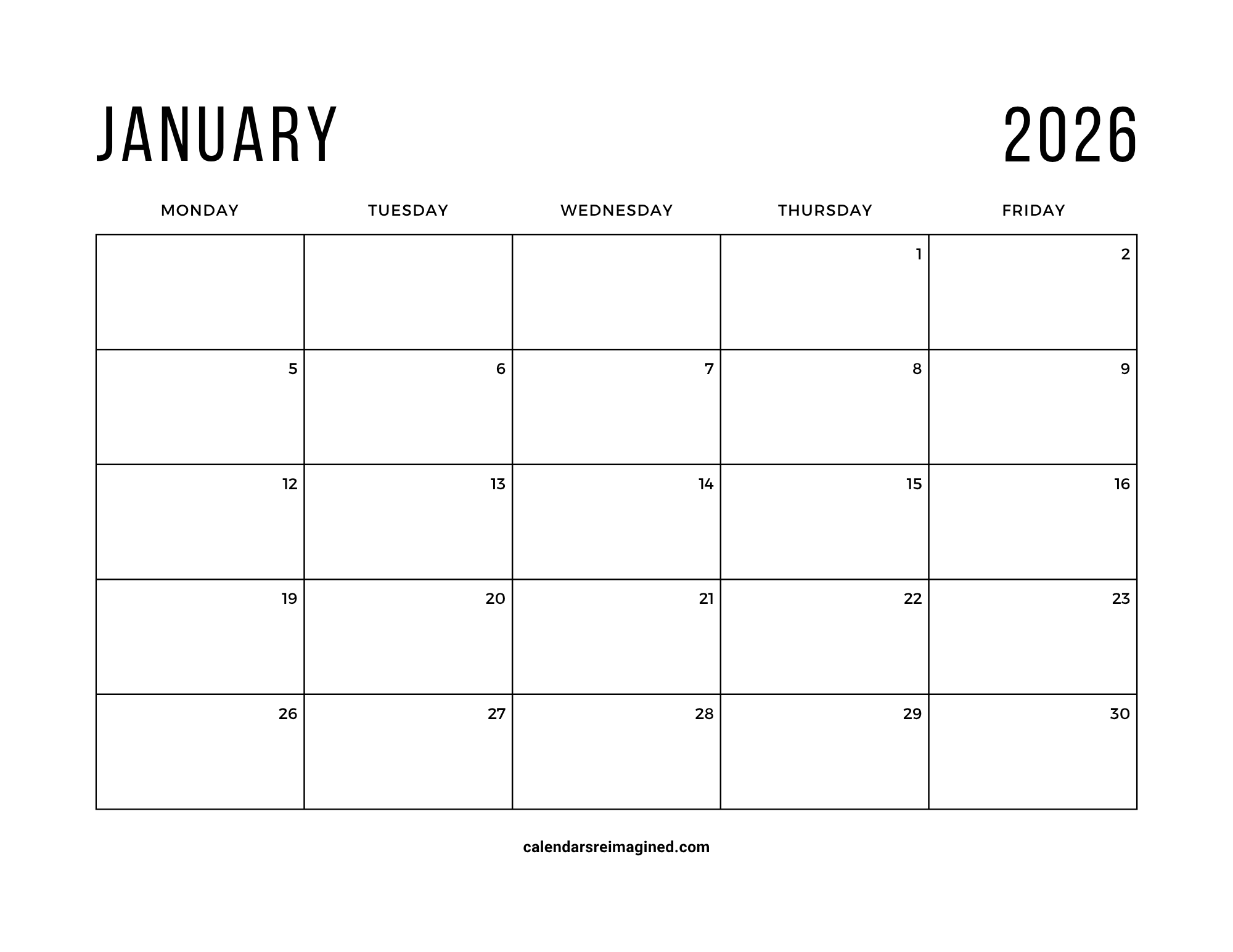 January 2026 Calendar