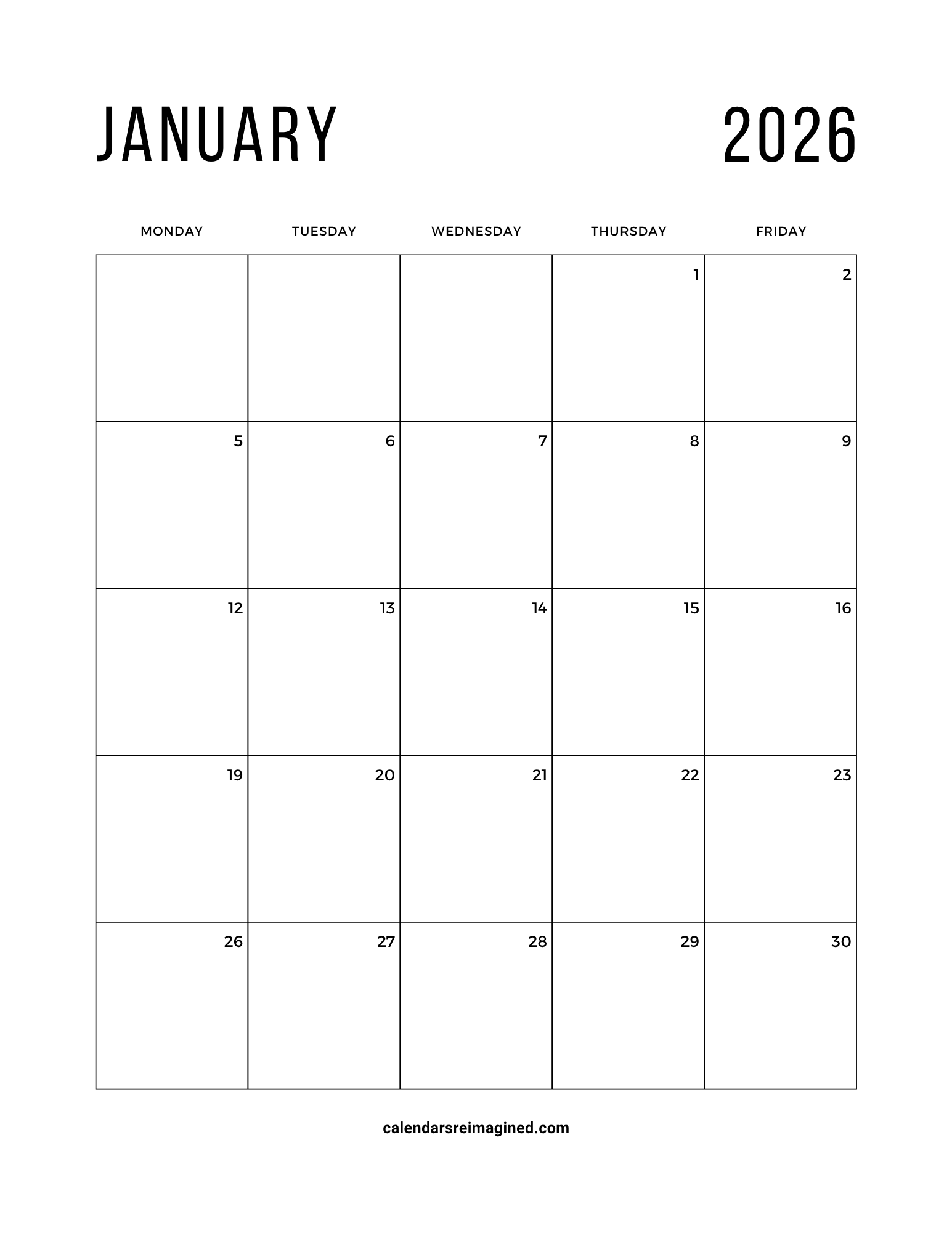 January 2026 Calendar