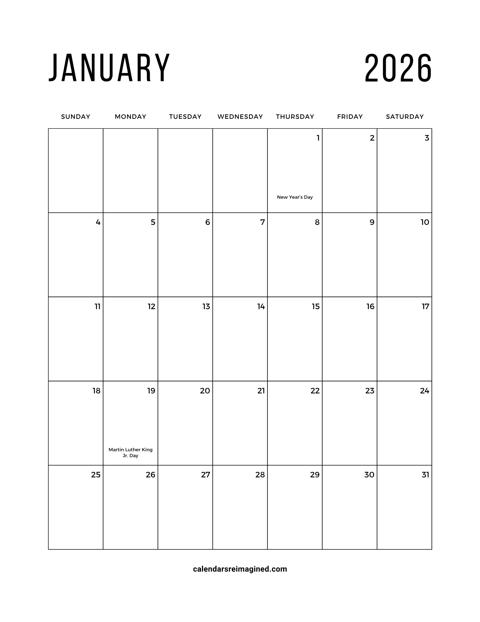 January 2026 Calendar