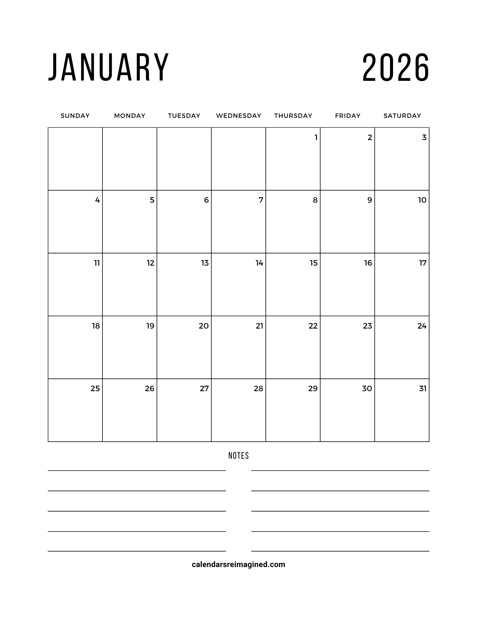 January 2026 Calendar
