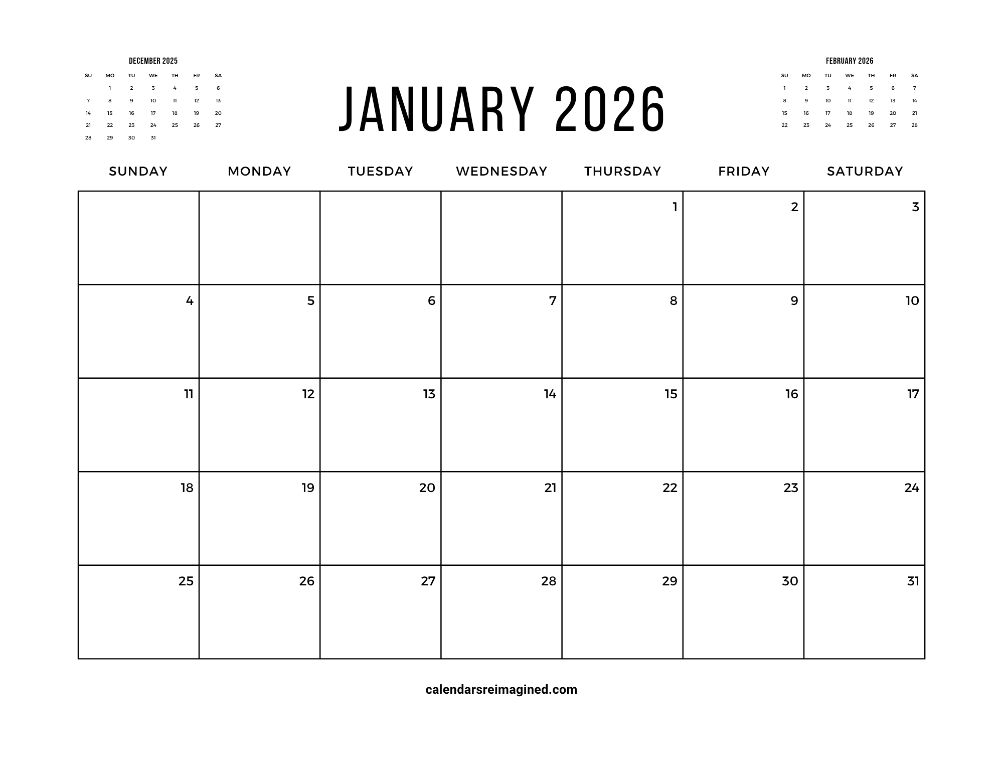 January 2026 Calendar