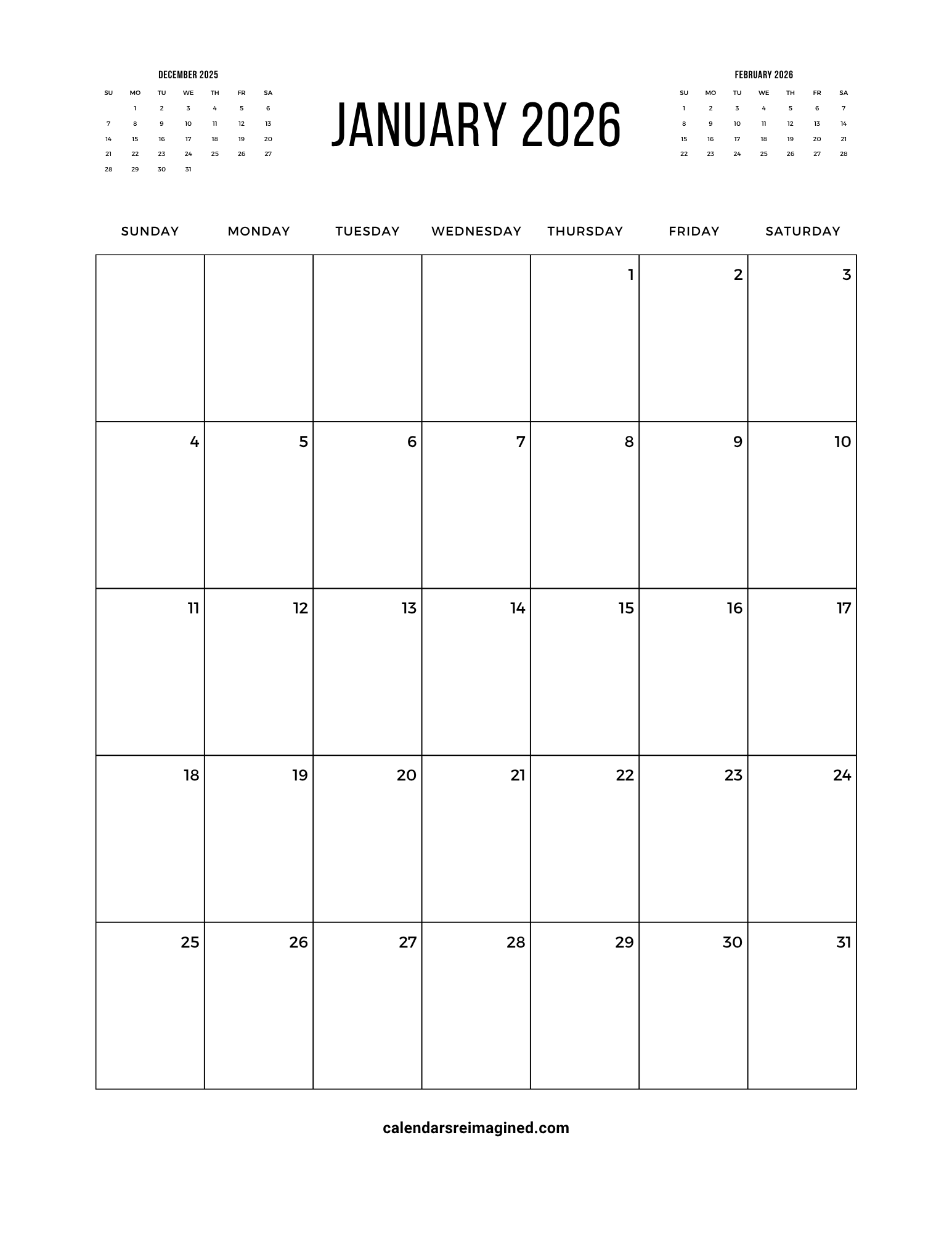 January 2026 Calendar