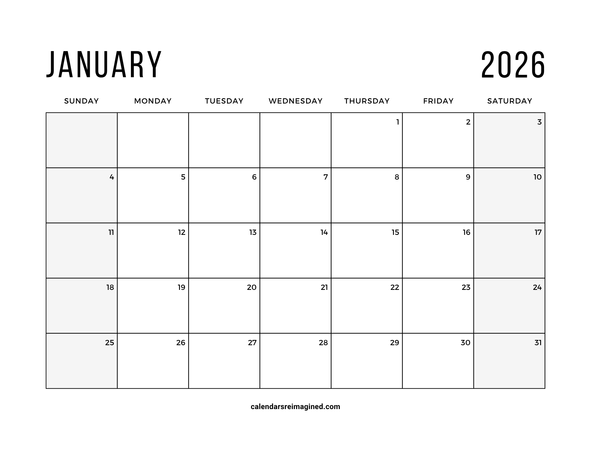 January 2026 Calendar