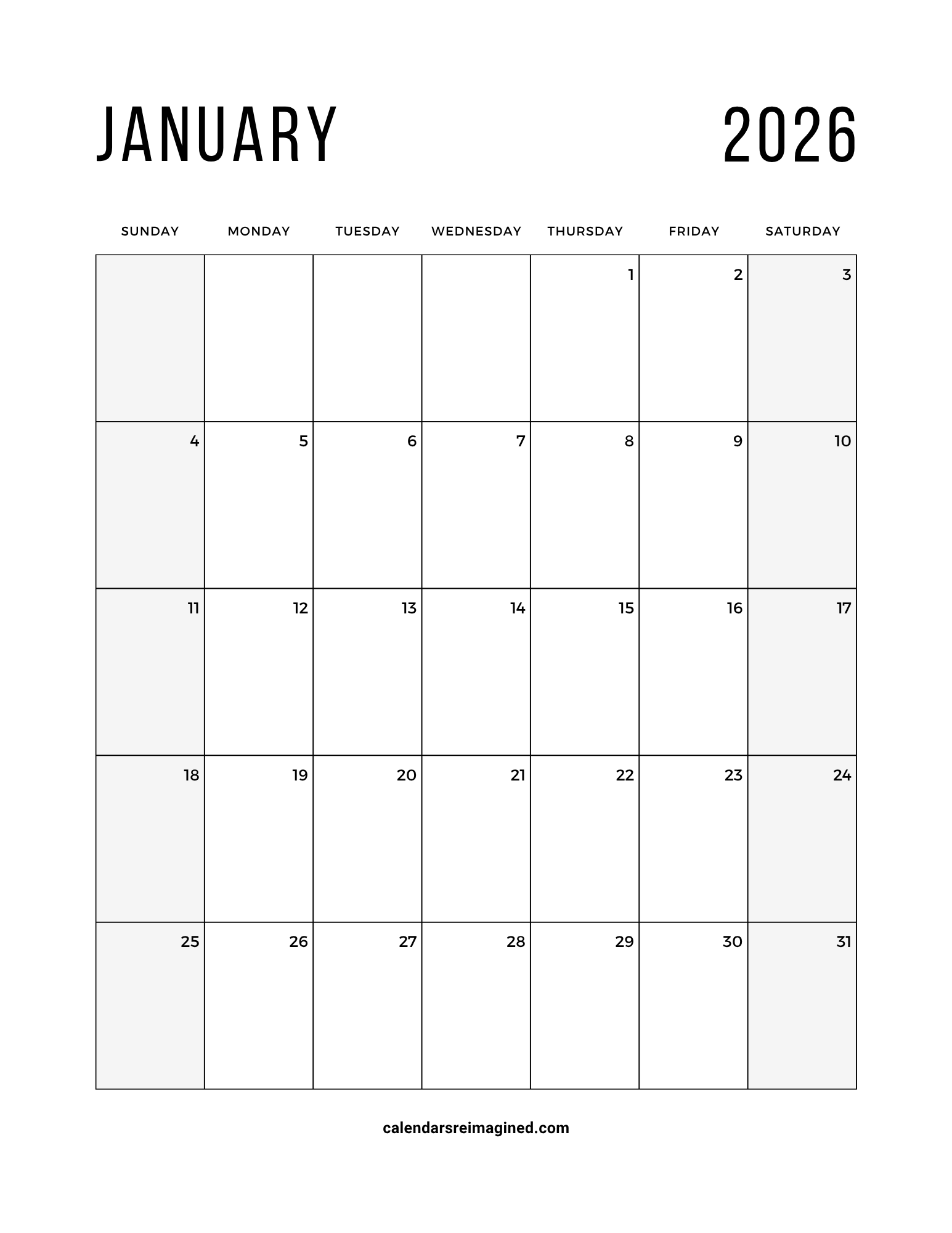 January 2026 Calendar