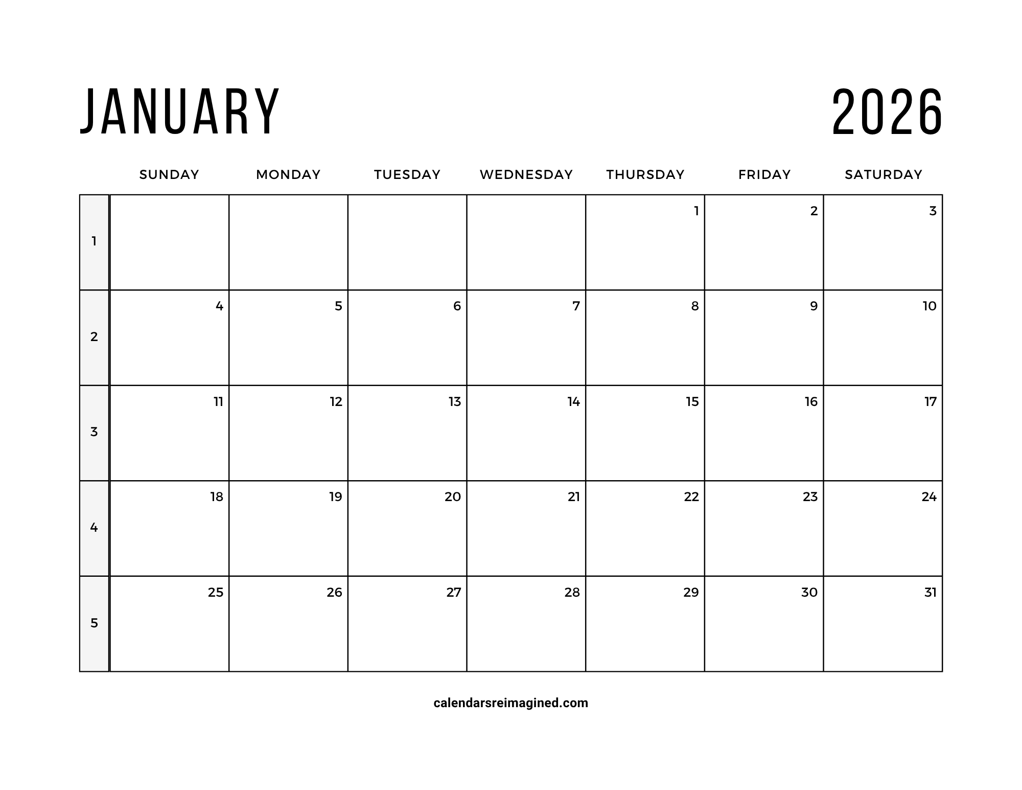 January 2026 Calendar