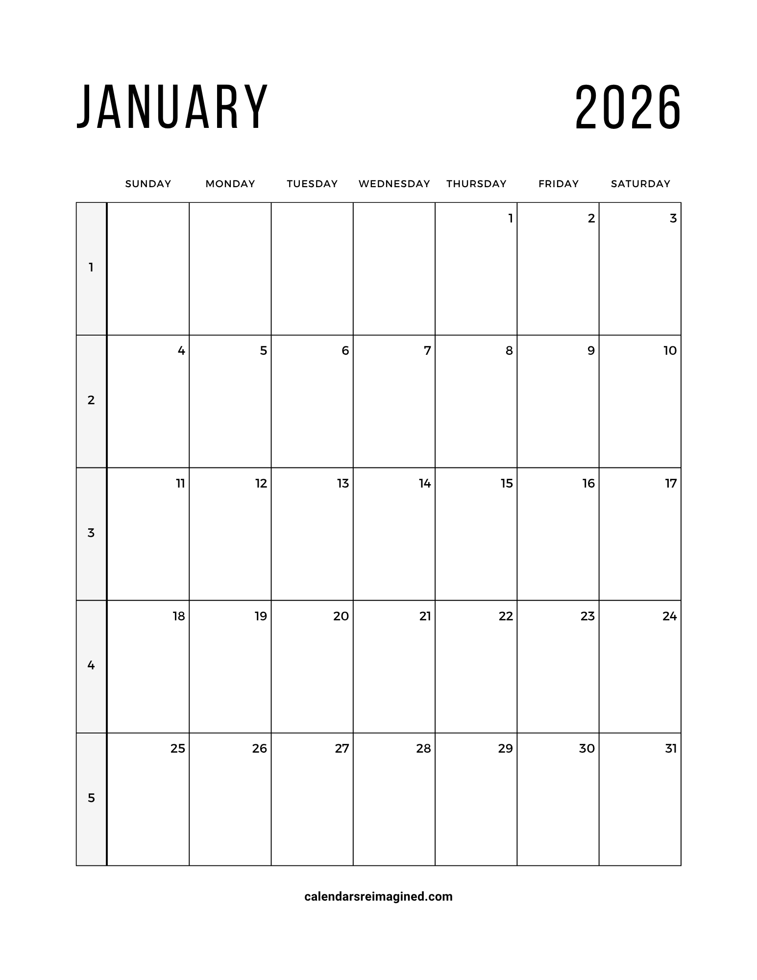 January 2026 Calendar