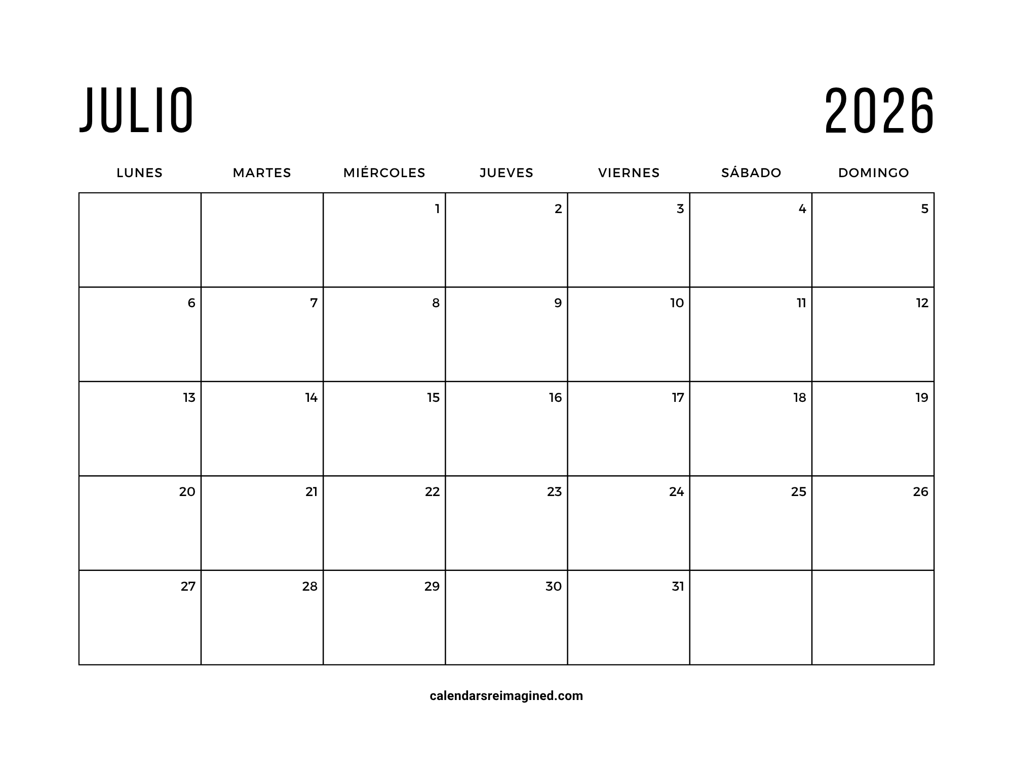 julio 2026 calendar