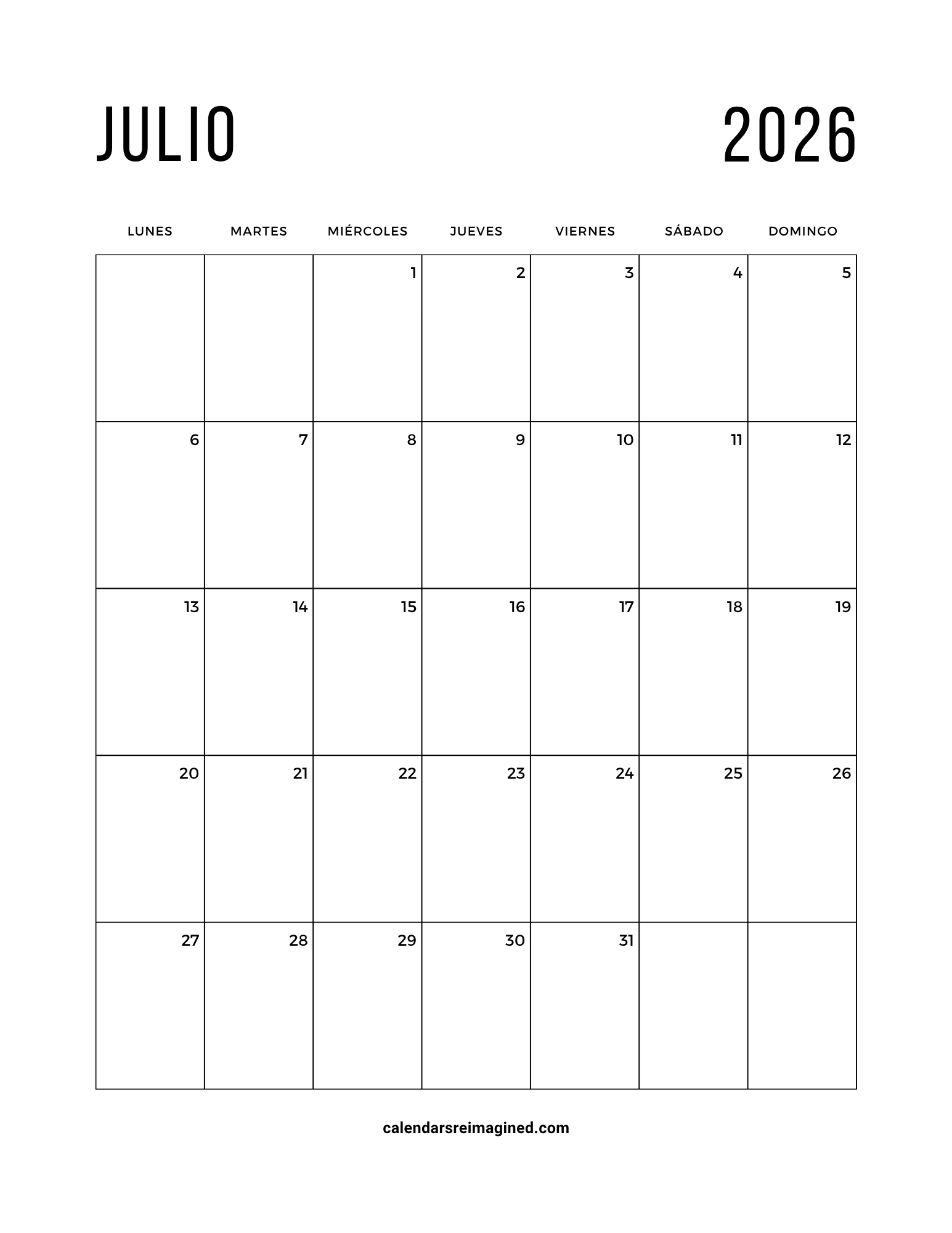 julio 2026 calendar