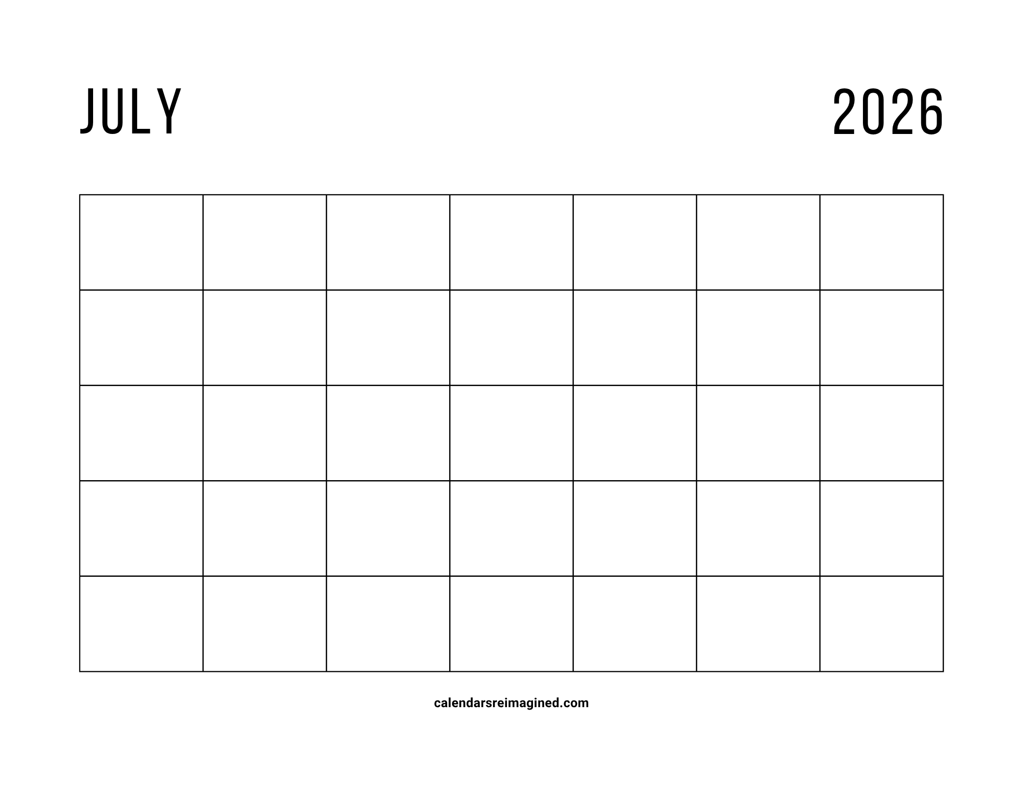 July 2026 blank calendar