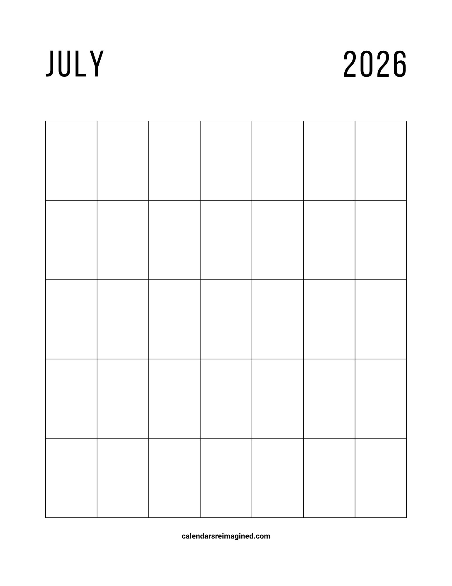 July 2026 blank calendar