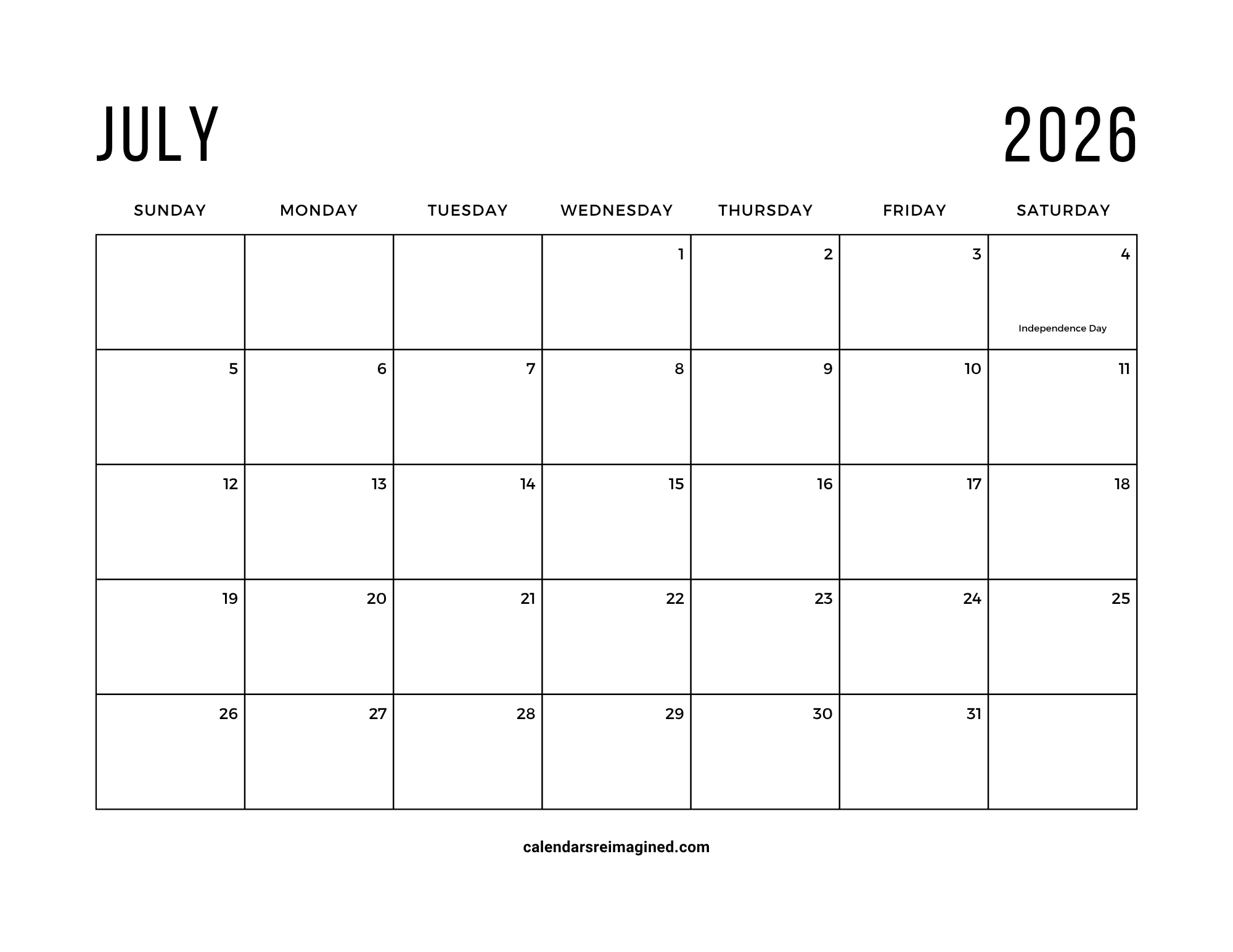 July 2026 calendar with holidays
