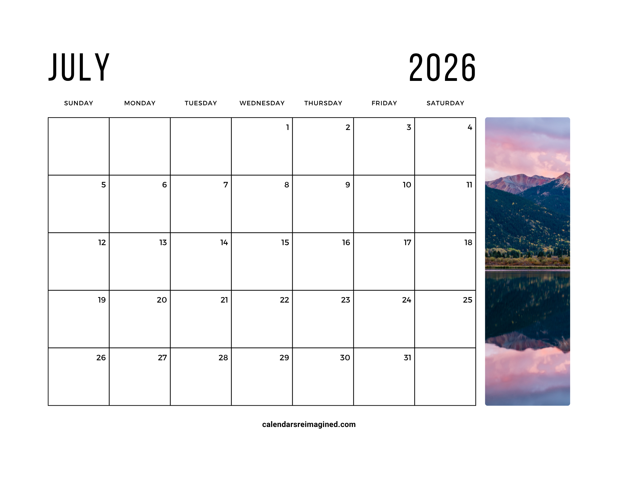 July 2026 calendar with photos