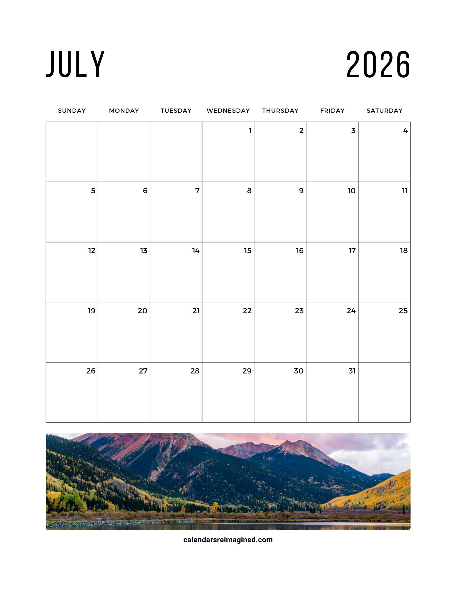 July 2026 calendar with photos