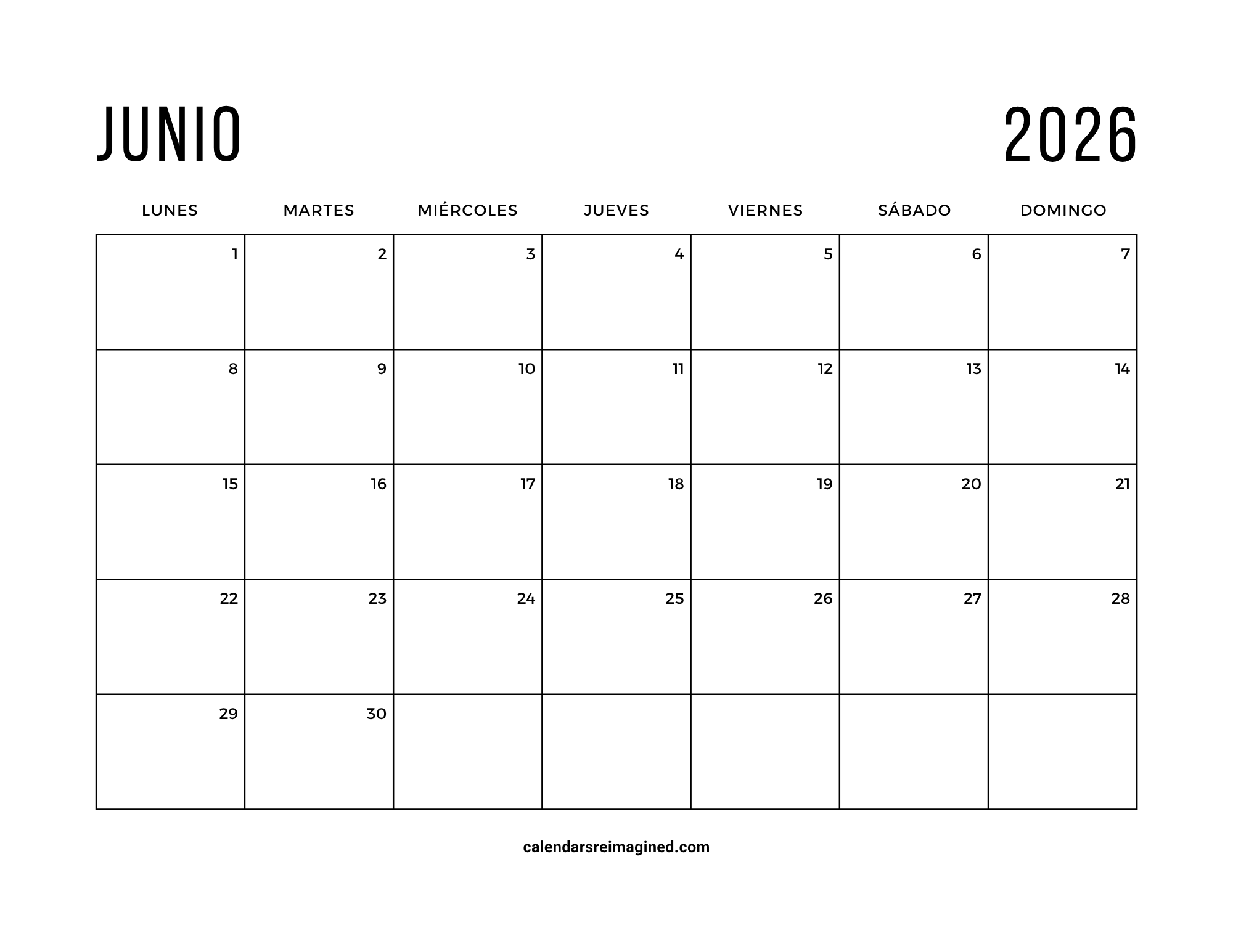 junio 2026 calendar