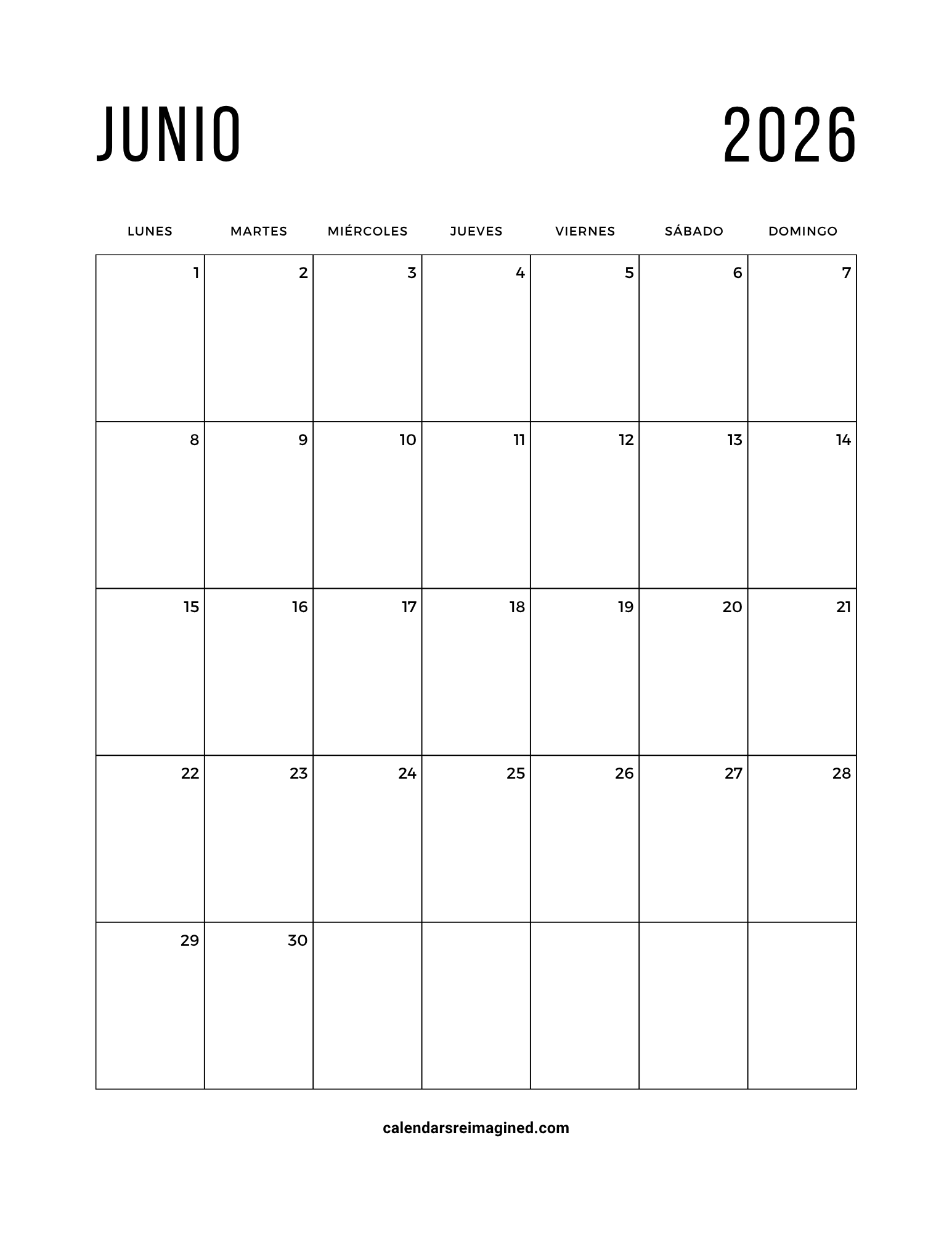 junio 2026 calendar